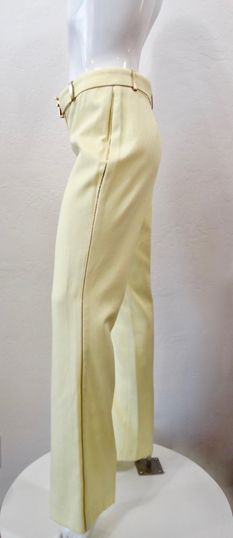 Fendi 1990s Pastel Yellow Pants With Logo Belt For Sale at 1stDibs