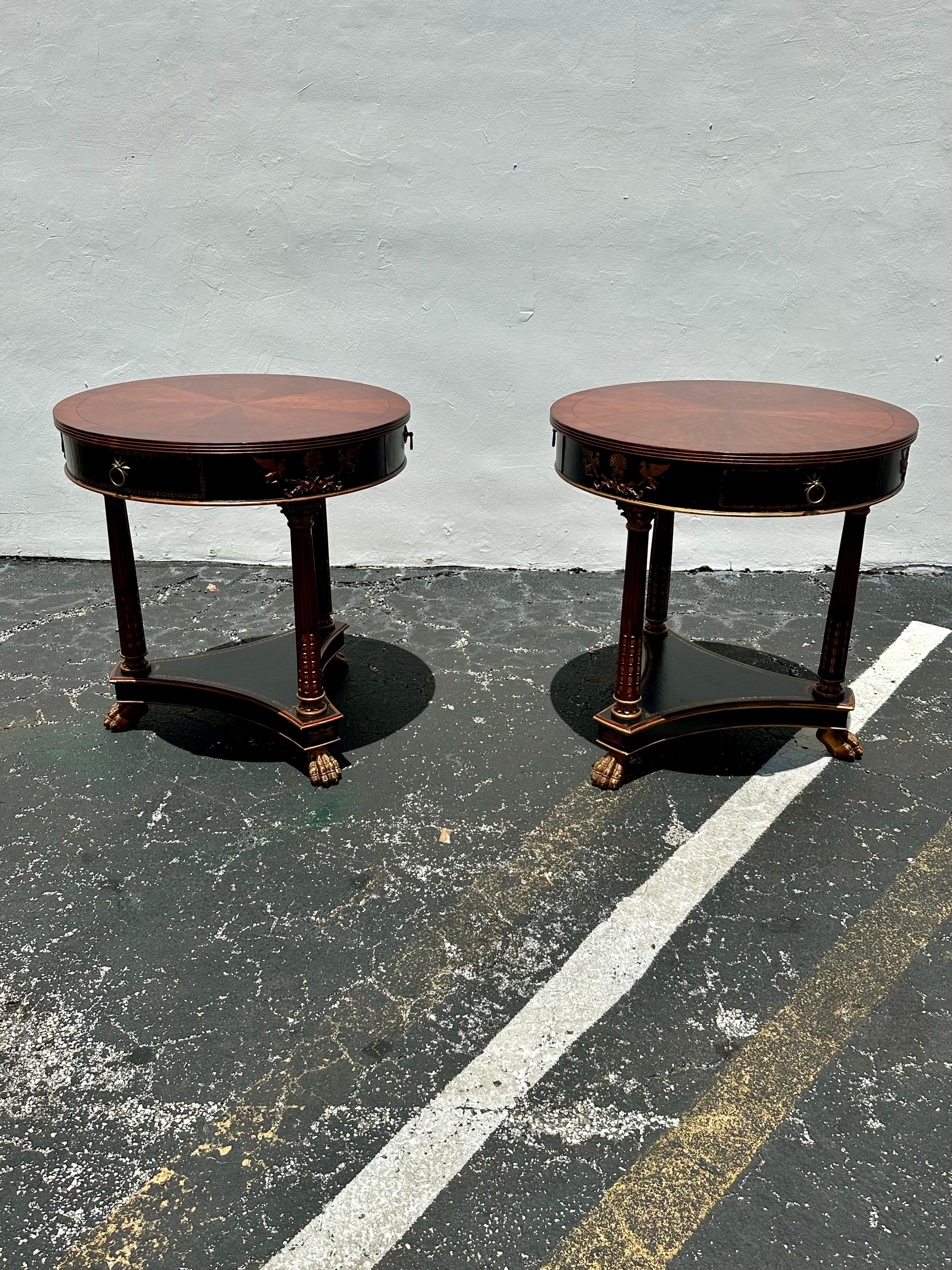 Neoclassical 1990s Ferguson Copeland Three Legged Paw Tier Nightstand Table, Set of 2 For Sale