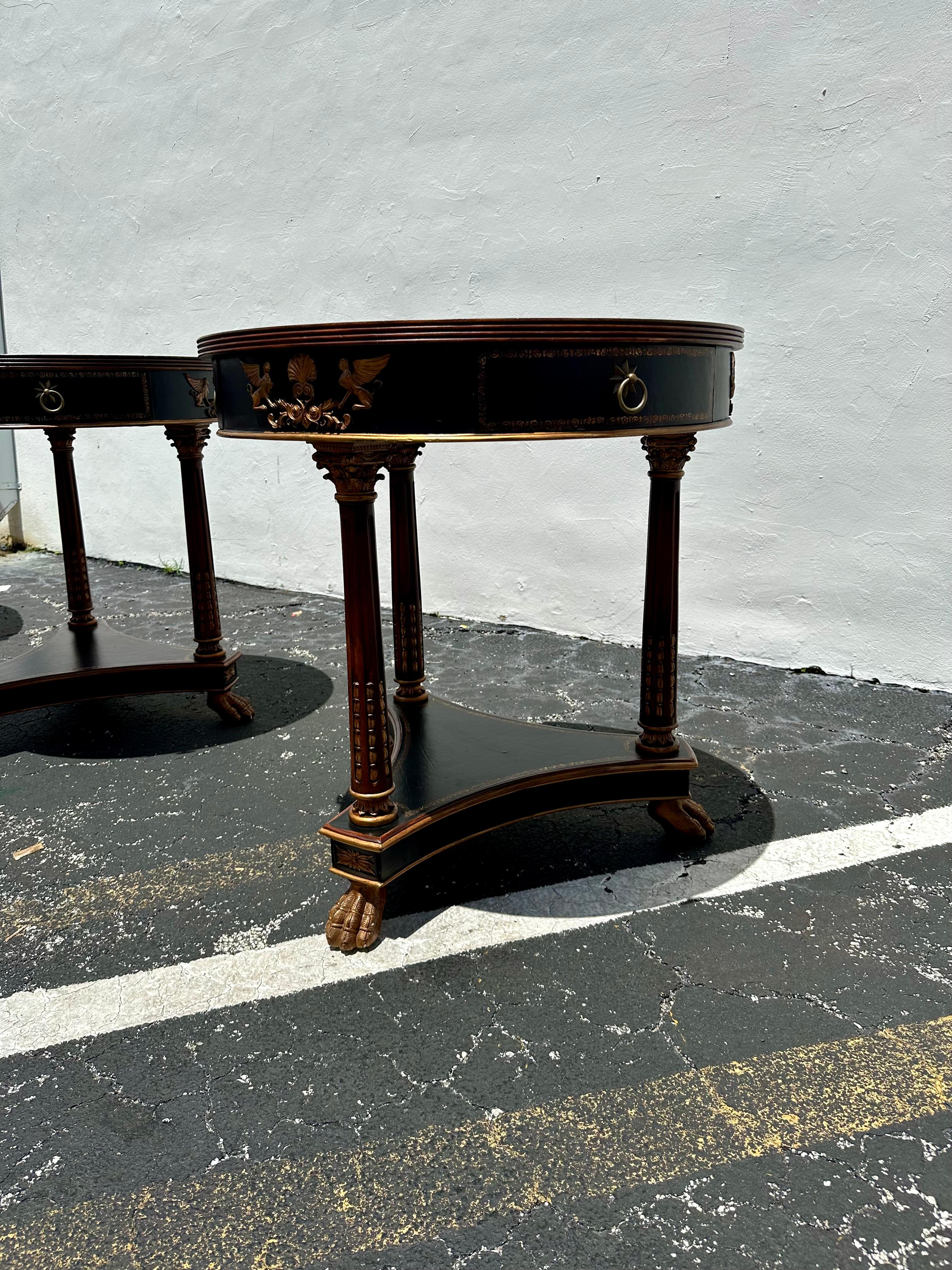 Leather 1990s Ferguson Copeland Three Legged Paw Tier Nightstand Table, Set of 2 For Sale