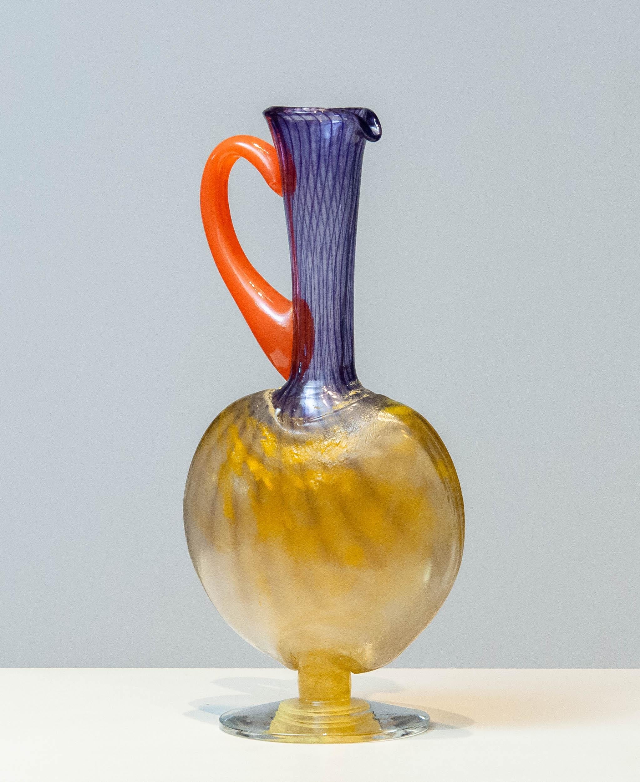Scandinavian Modern 1990's Filigree Art Glass Carafe 'Bon Bon' by Kjell Engman for Kosta Boda