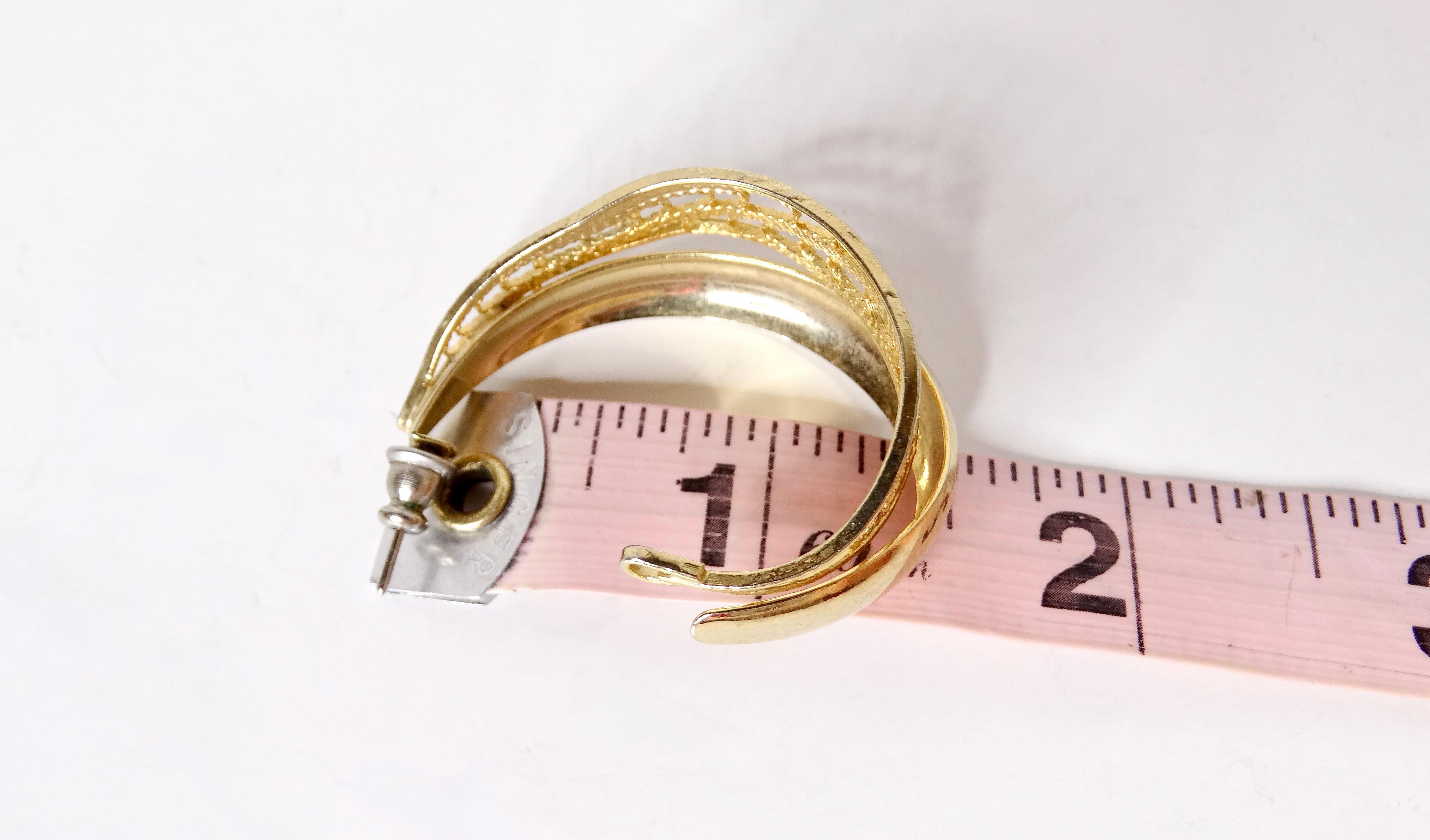1990 Boucles d'oreilles en plaqué or 14k avec détails en filigrane Pour femmes en vente