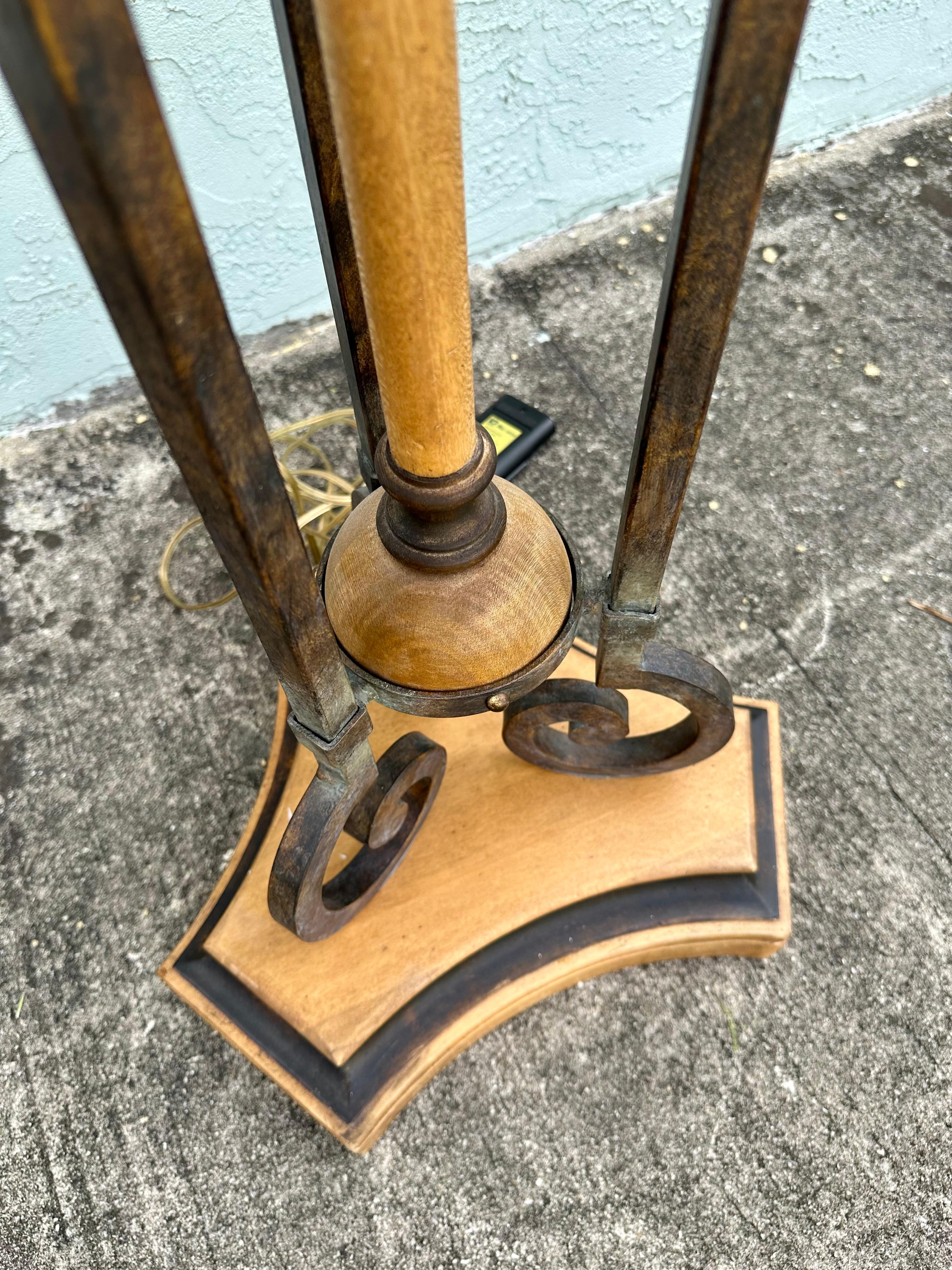 1990s Fine Arts Lamps Wood and Iron Vintage Industrial Floor Style, Set of 2 For Sale 4