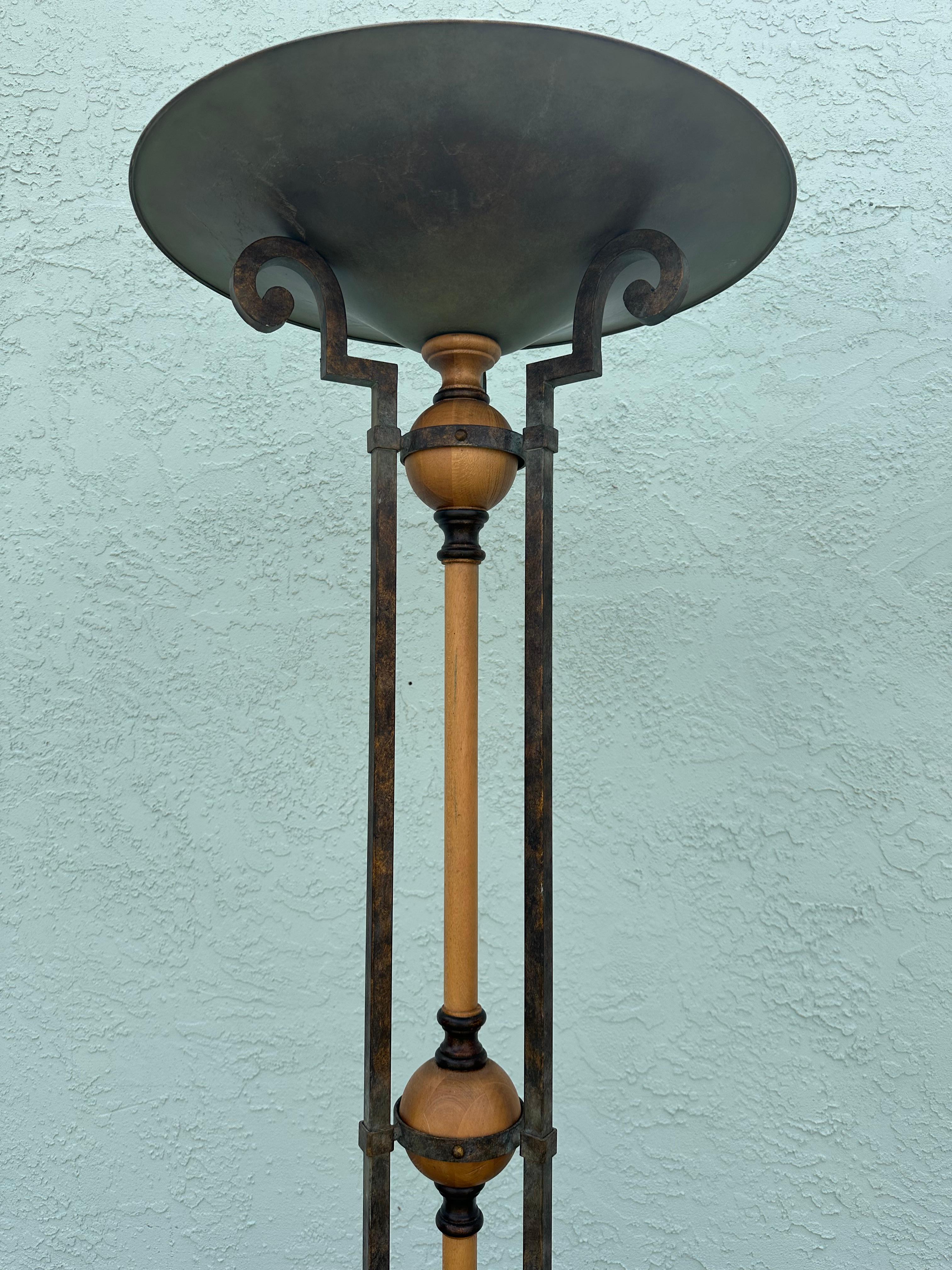 1990s Fine Arts Lamps Wood and Iron Vintage Industrial Floor Style, Set of 2 For Sale 5