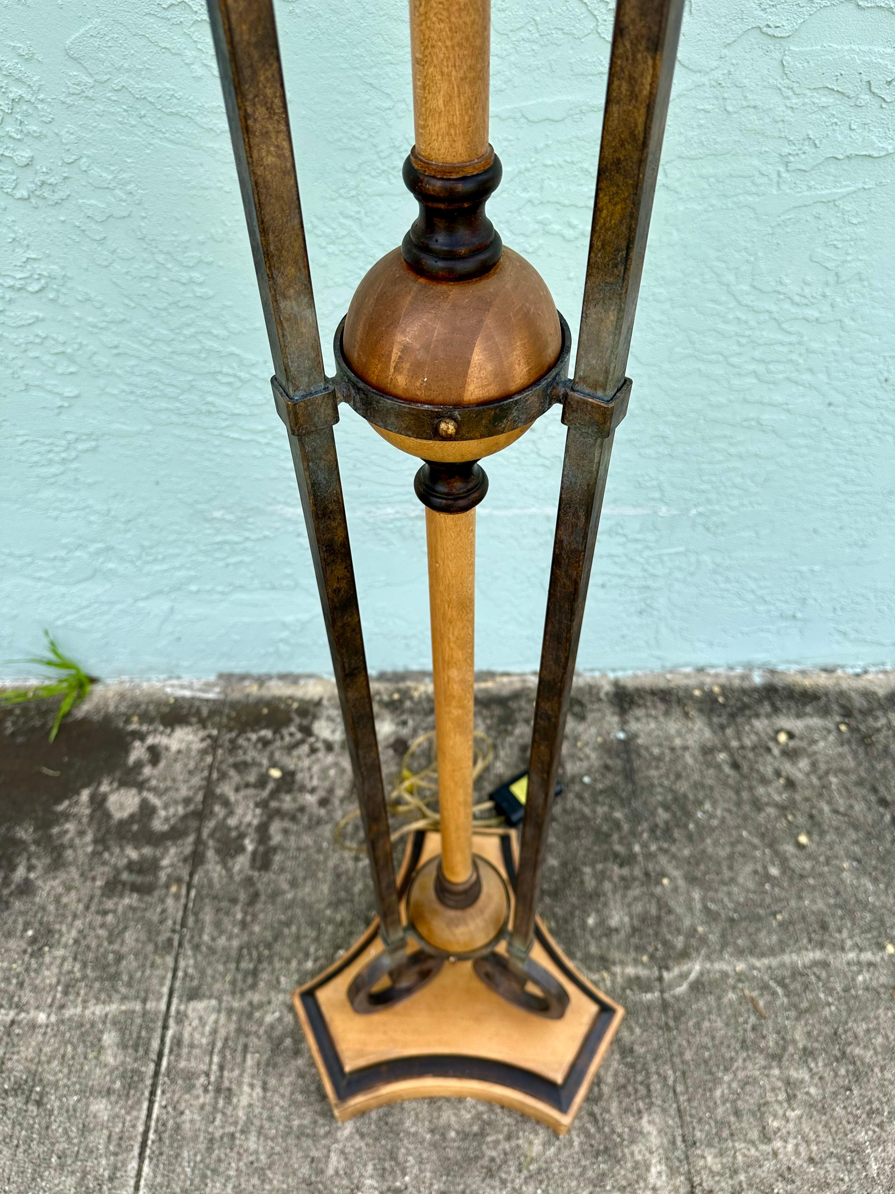 1990s Fine Arts Lamps Wood and Iron Vintage Industrial Floor Style, Set of 2 For Sale 6