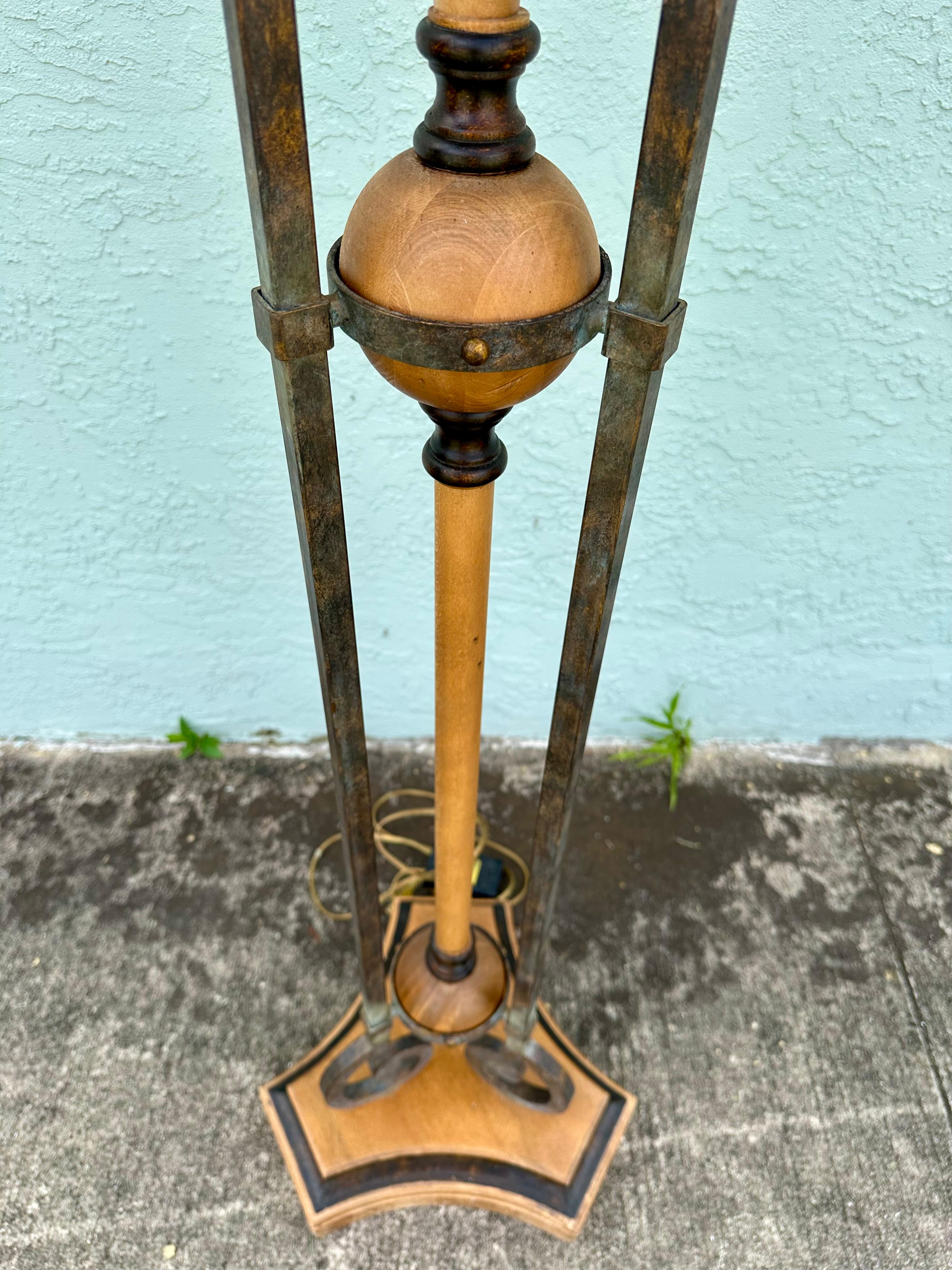 1990s Fine Arts Lamps Wood and Iron Vintage Industrial Floor Style, Set of 2 For Sale 7