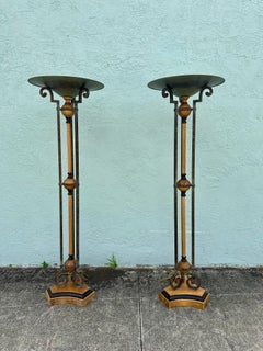 1990s Fine Arts Lamps Wood and Iron Vintage Industrial Floor Style, Set of 2