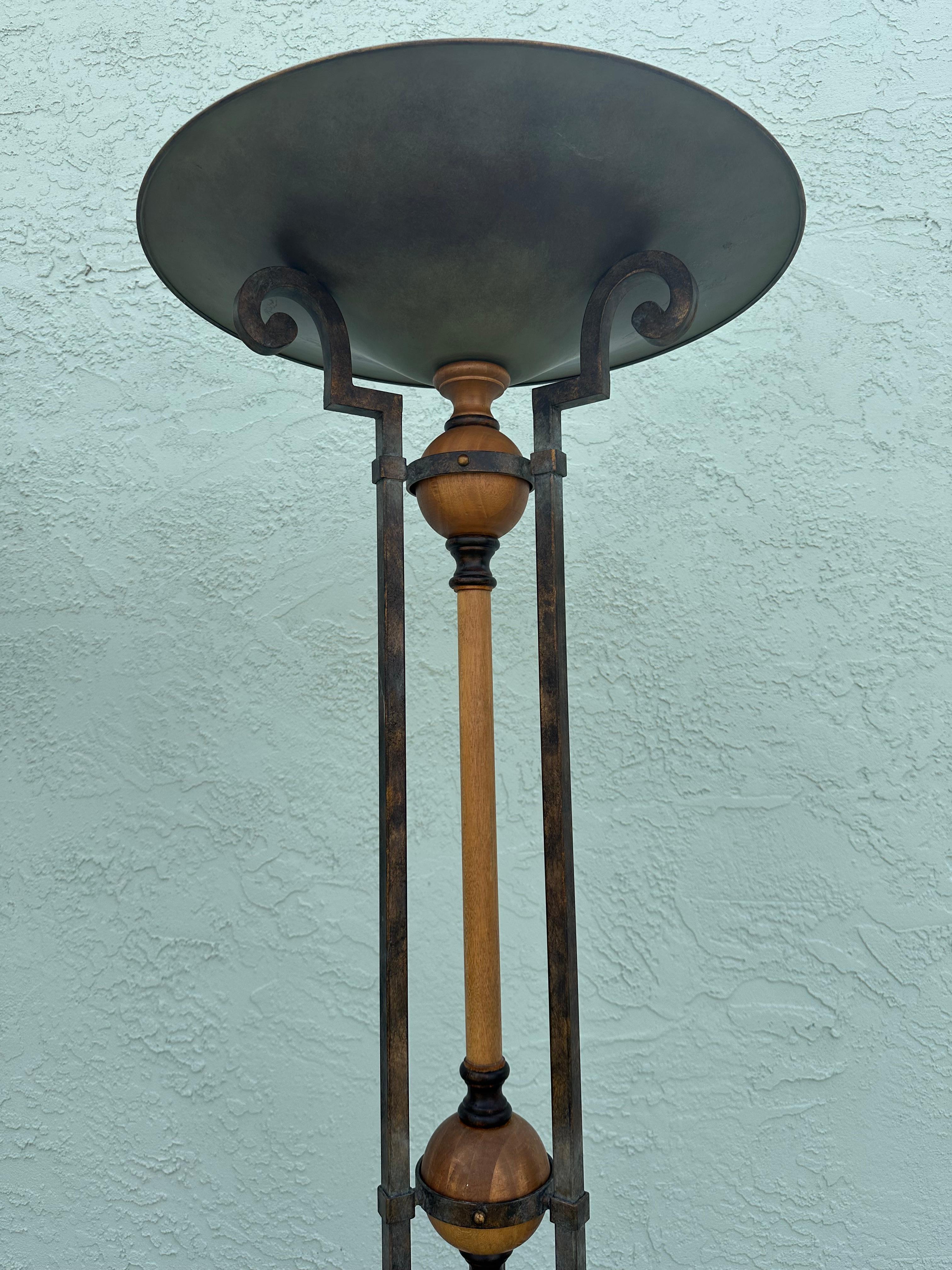 1990s Fine Arts Lamps Wood and Iron Vintage Industrial Floor Style, Set of 2 For Sale 3