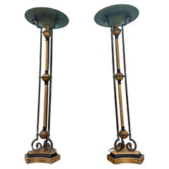 1990s Fine Arts Lamps Wood and Iron Vintage Industrial Floor Style, Set of 2