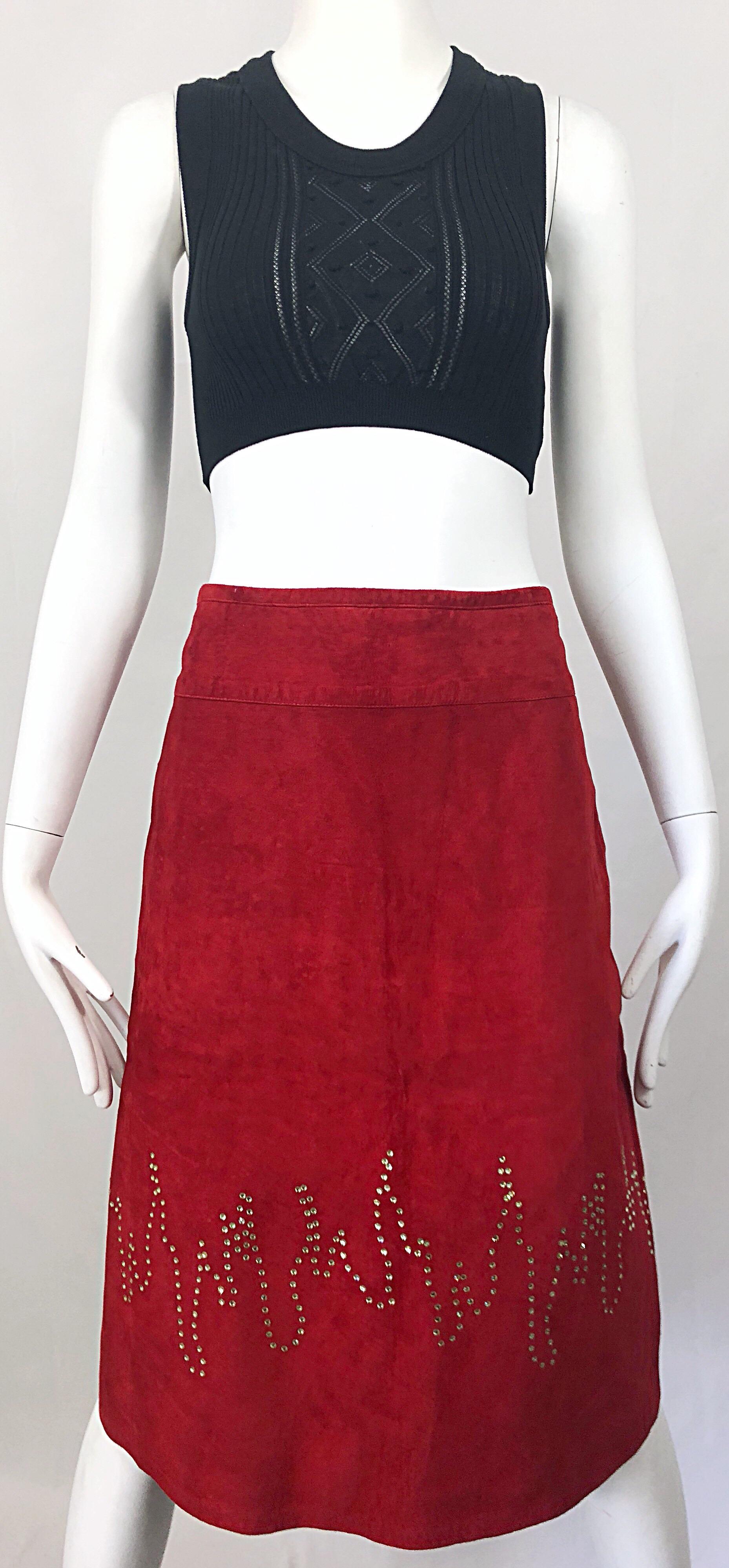 red suede skirt