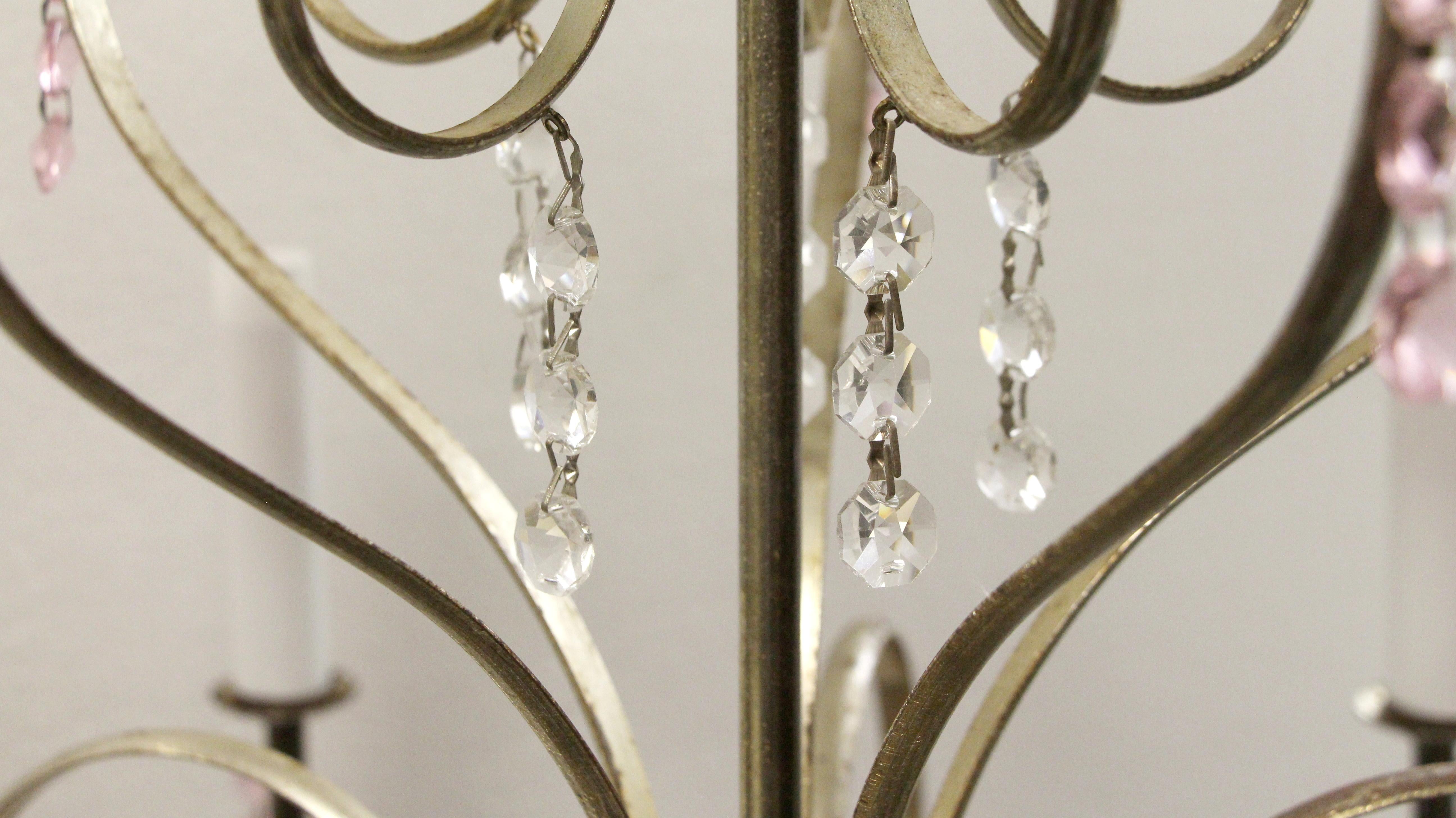 1990s 5 Arm Petite Nickel Plated Floral Style Chandelier In Good Condition For Sale In New York, NY