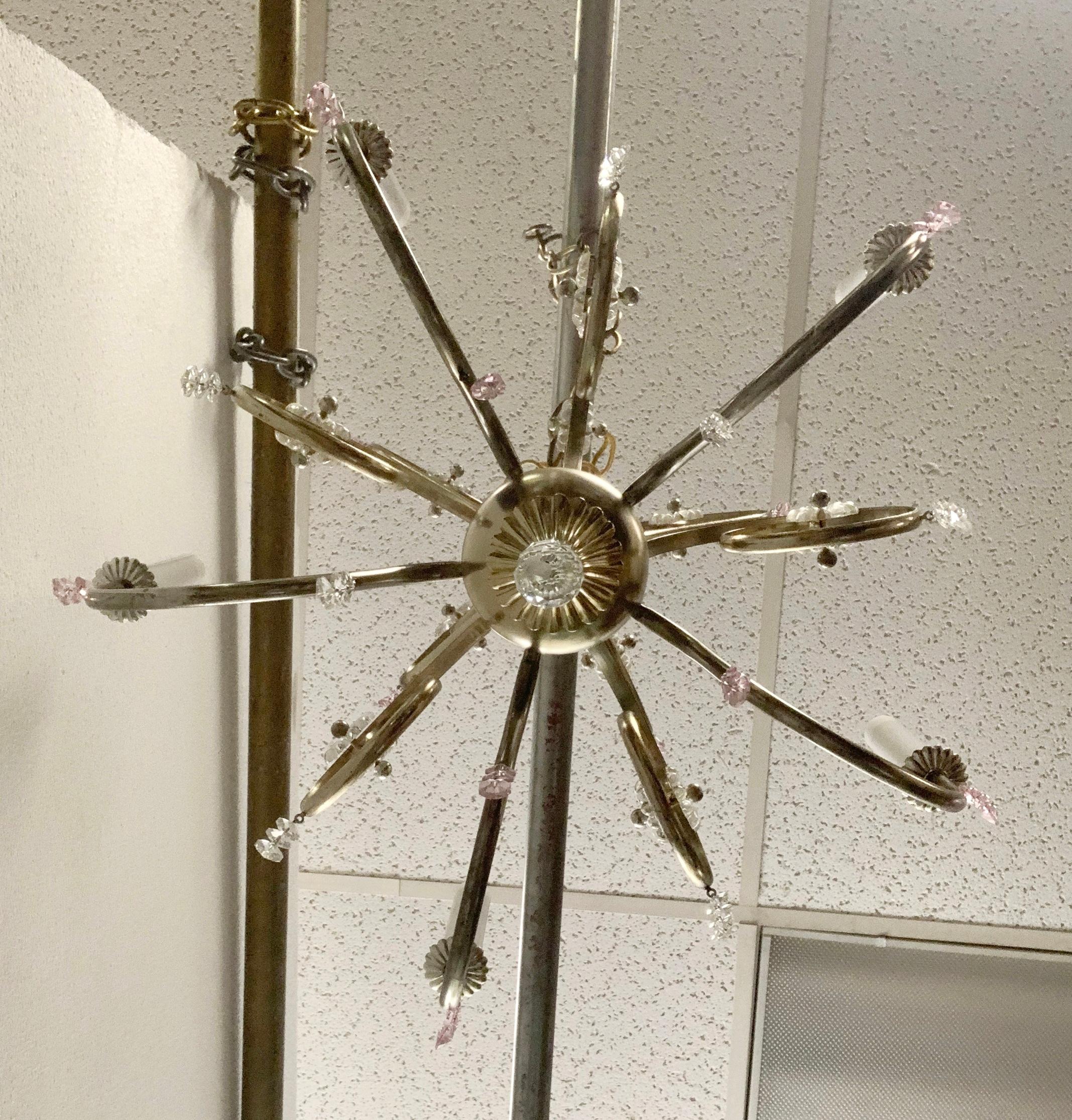 XX secolo Lampadario a 5 bracci in stile floreale nichelato del 1990 in vendita