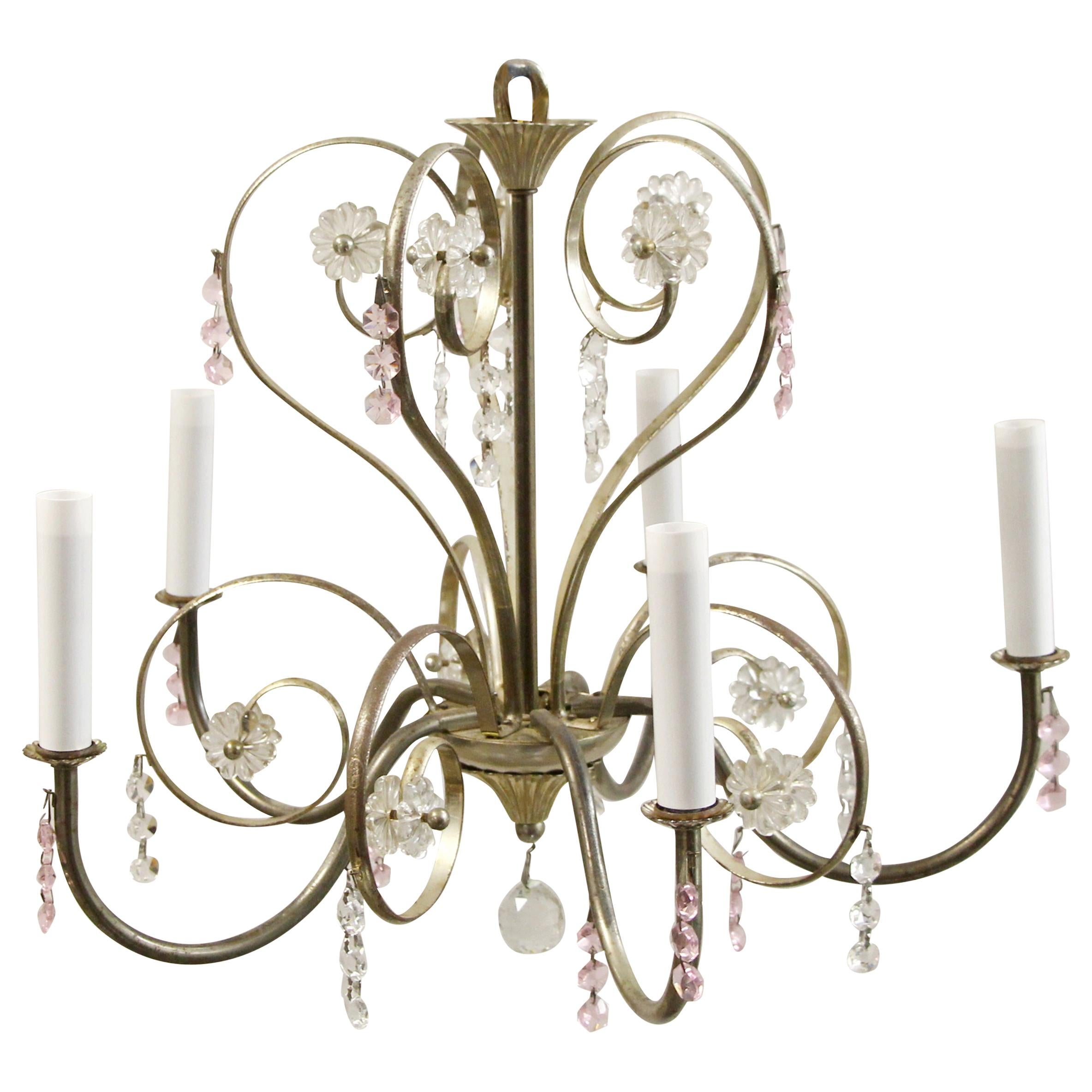1990s 5 Arm Petite Nickel Plated Floral Style Chandelier For Sale