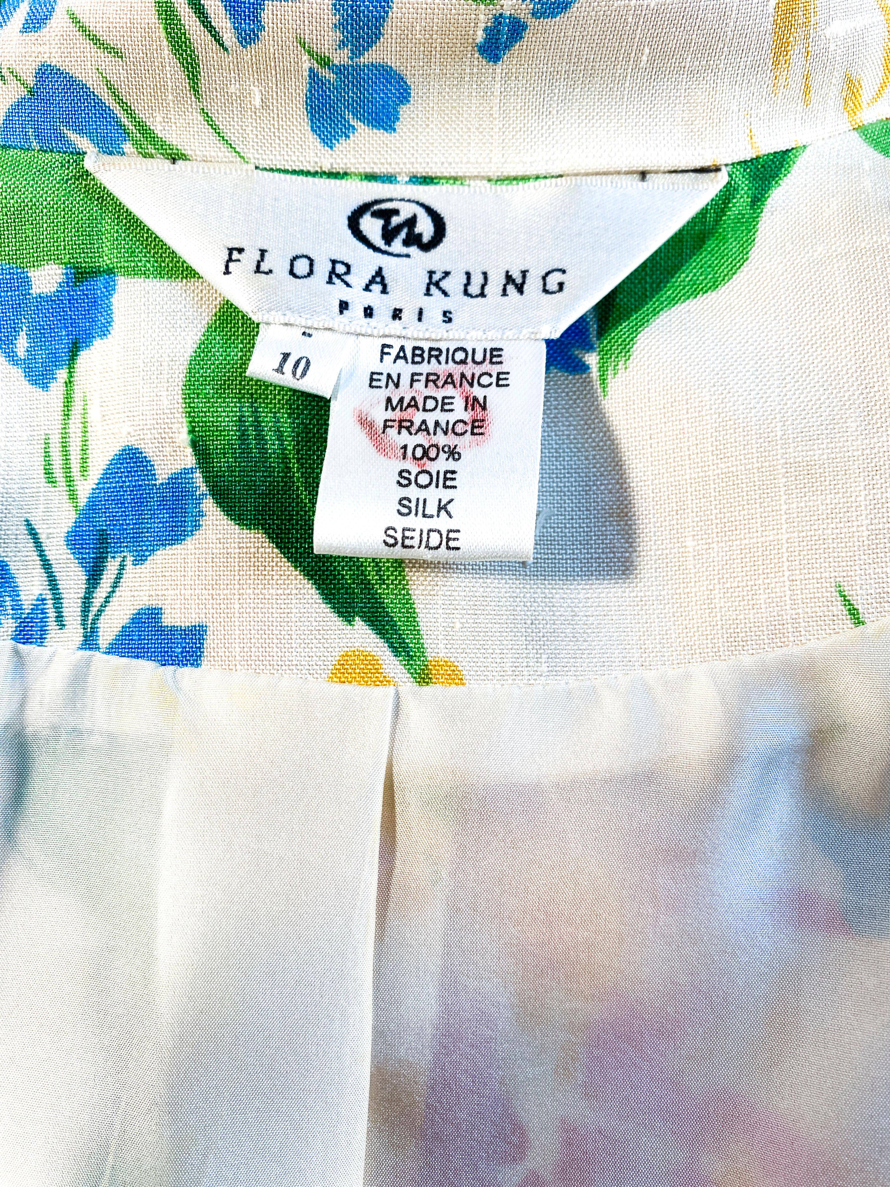 1990s Flora Kung Floral Printed Silk Suit For Sale 1