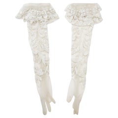 1990s Floral Beaded White Tulle Elbow Length Gloves