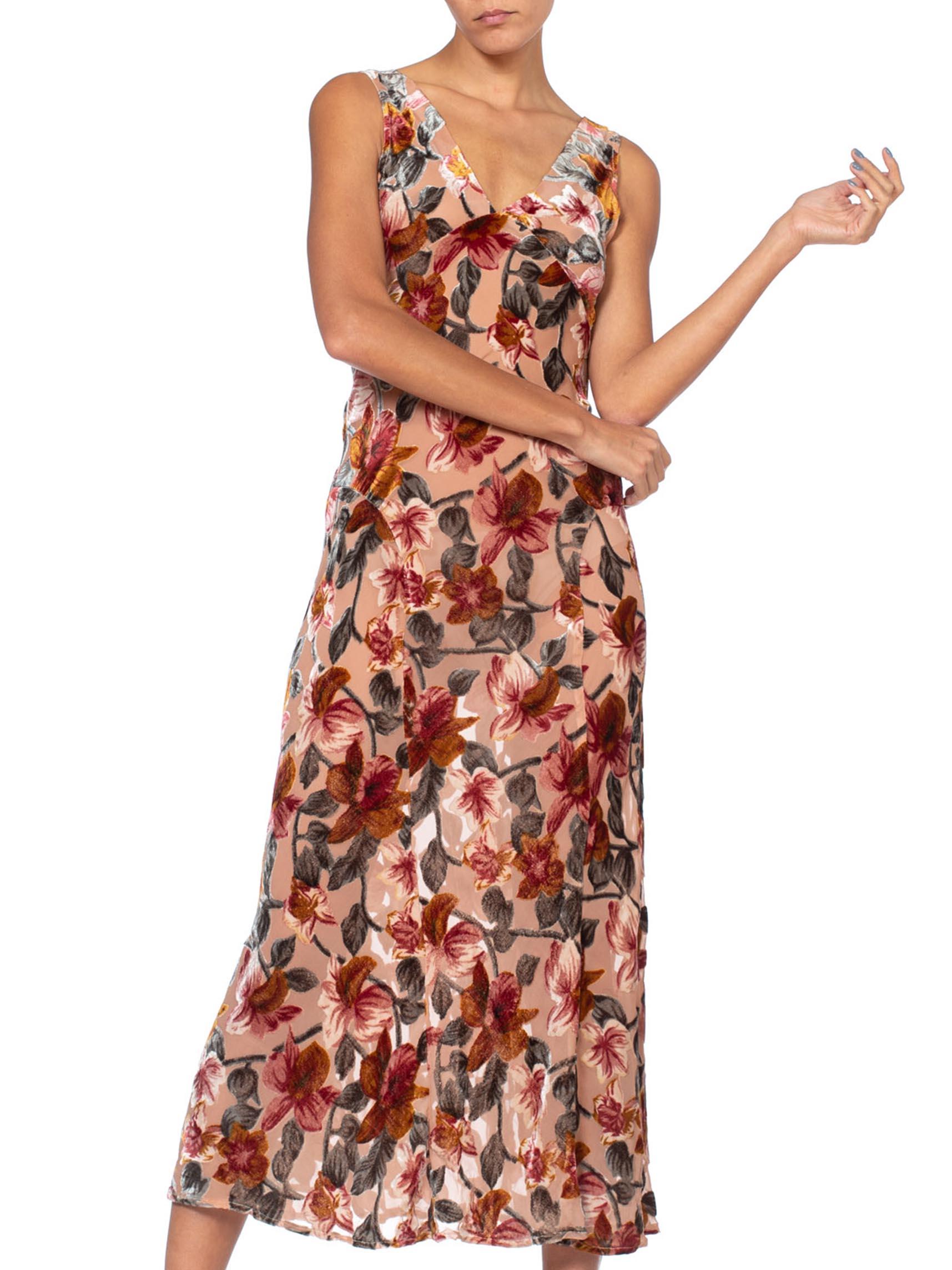 Brown 1990's Floral Burnout Velvet Gown By Anna Sui