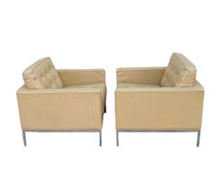 1990's Florence Knoll Leather Lounge Club Chairs Pair