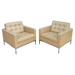 1990's Florence Knoll Leather Lounge Club Chairs Pair