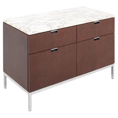 1990s Florence Knoll Two Position Credenza with Chrome Legs and Marble Top