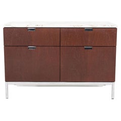 1990s Florence Knoll Two Position Credenza with Chrome Legs and Marble Top