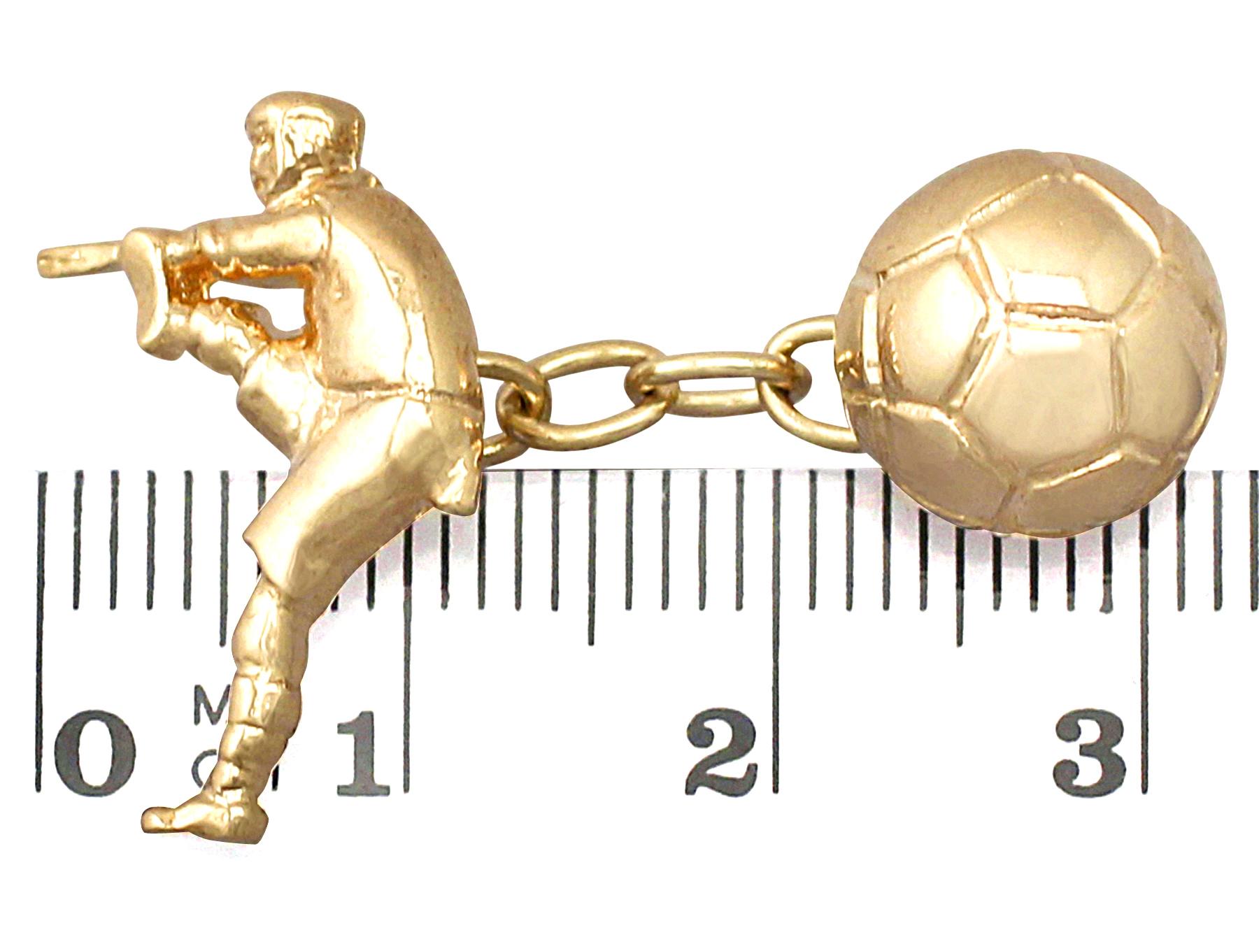 90s Football Cufflinks in 9K Yellow Gold For Sale 2
