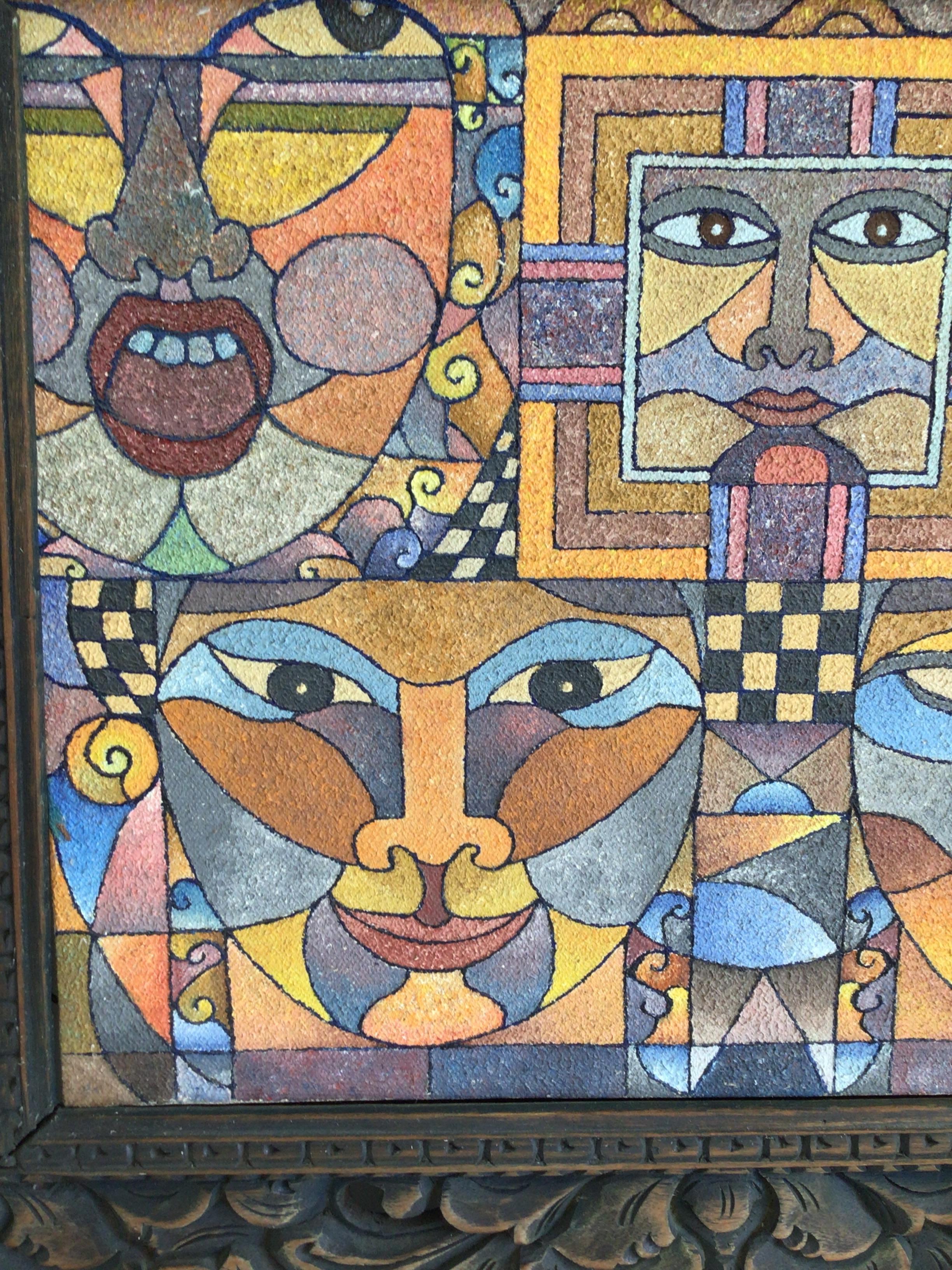 1990s Framed Oil Painting on Canvas of Faces In Good Condition For Sale In Tarrytown, NY