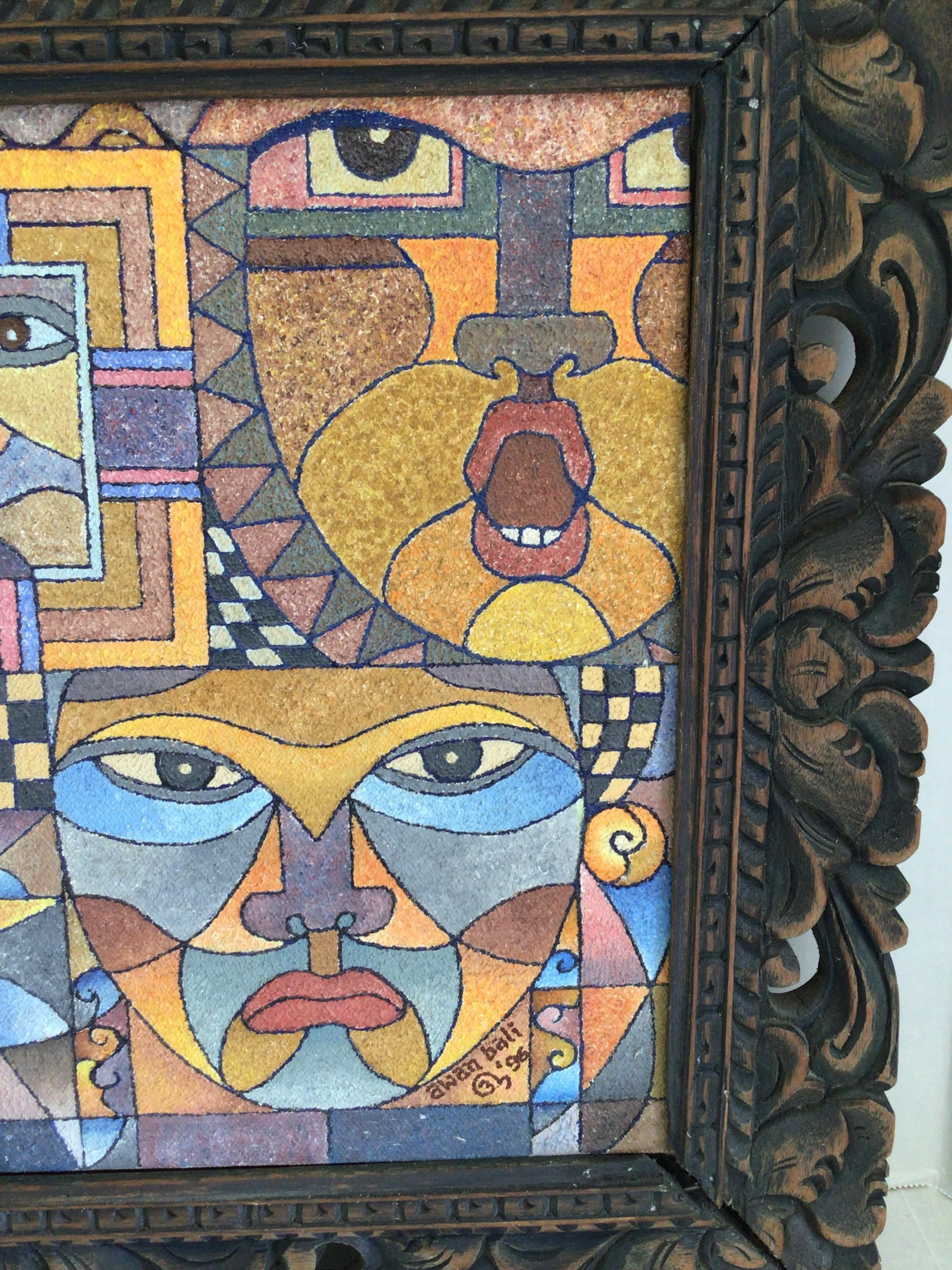 Late 20th Century 1990s Framed Oil Painting on Canvas of Faces For Sale