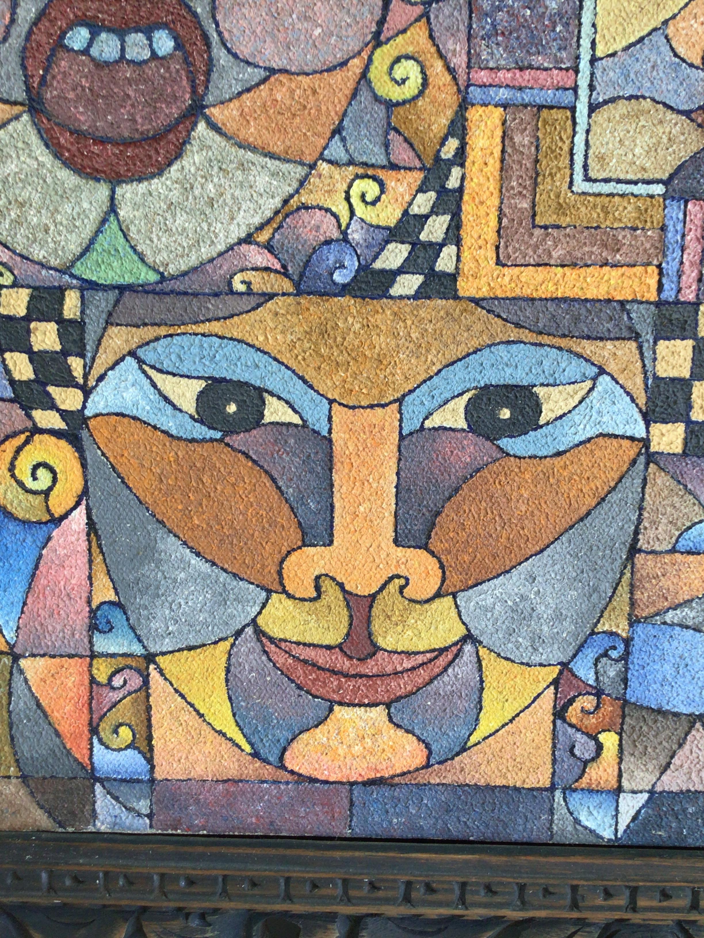 1990s Framed Oil Painting on Canvas of Faces For Sale 4