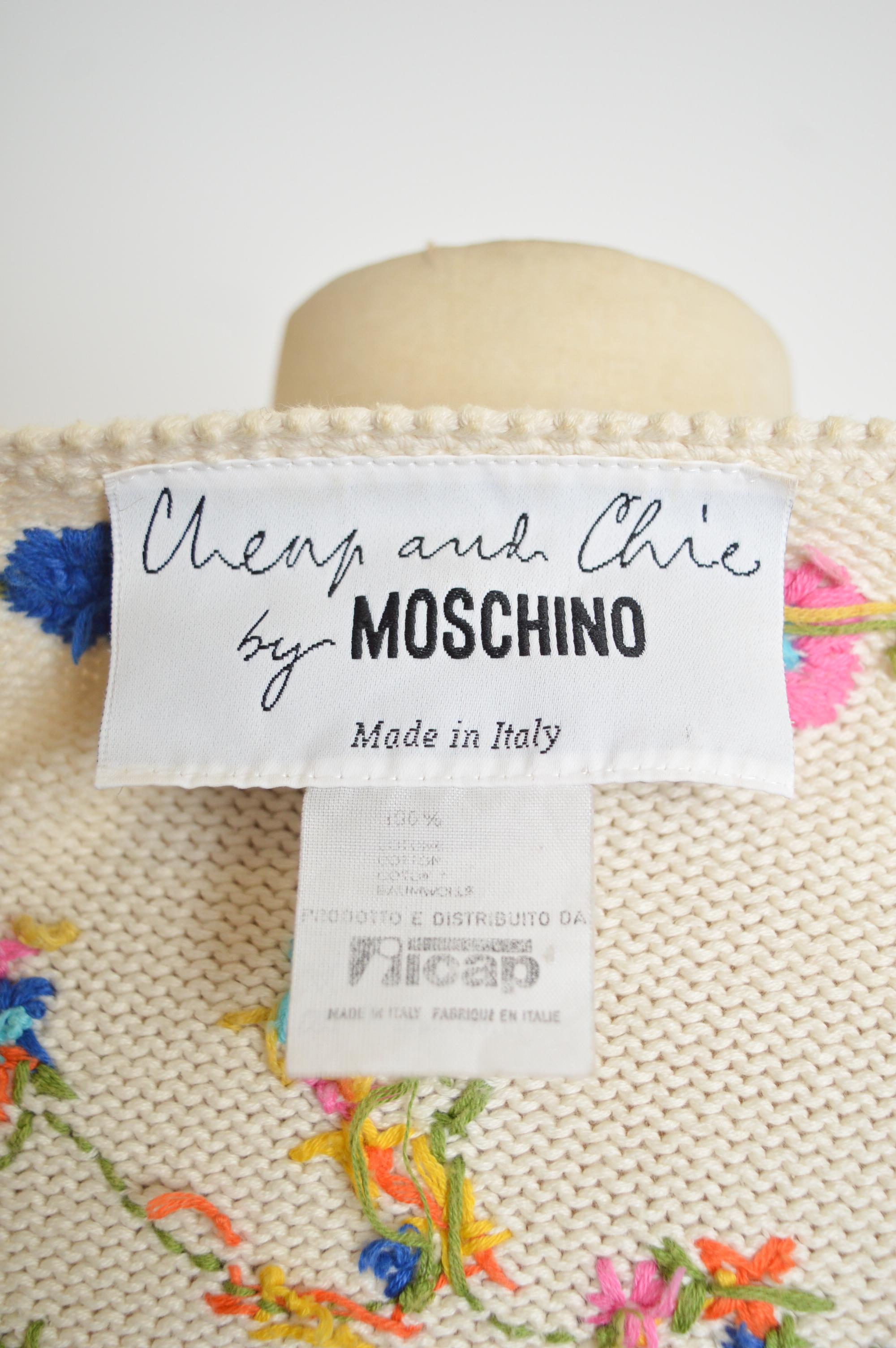1990's Franco Moschino Floral Crochet Knit Open Cardigan - Colourful Sweater For Sale 2