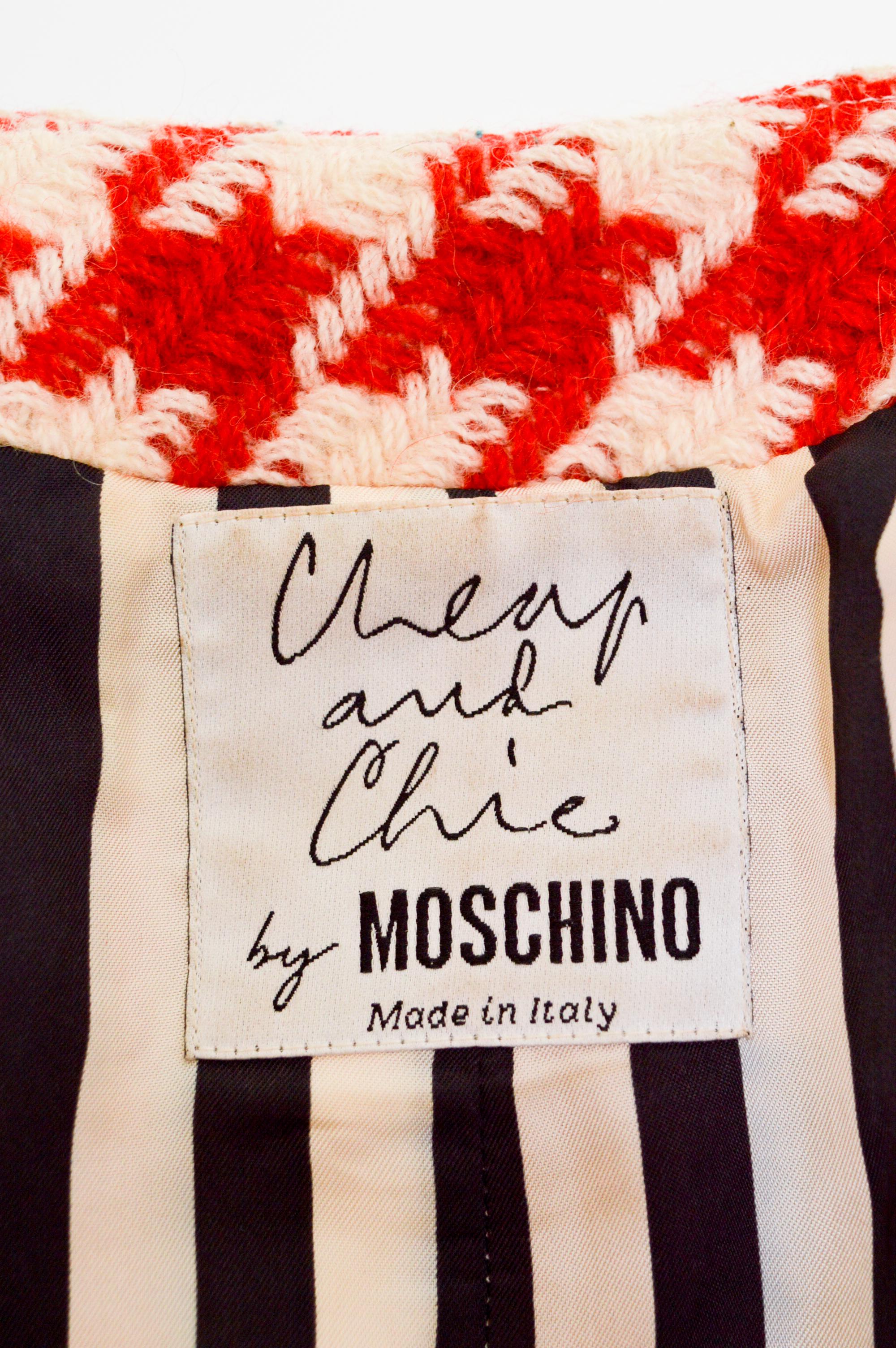Chaqueta de punto recortada de pata de gallo roja Franco Moschino 