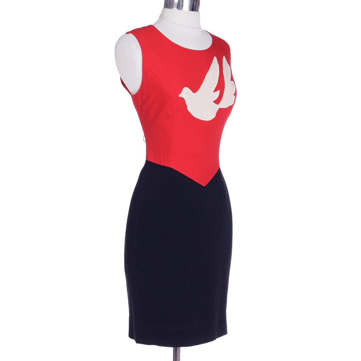 1990s Franco Moschino Red & Black Dress With Dove of Peace For Sale 1