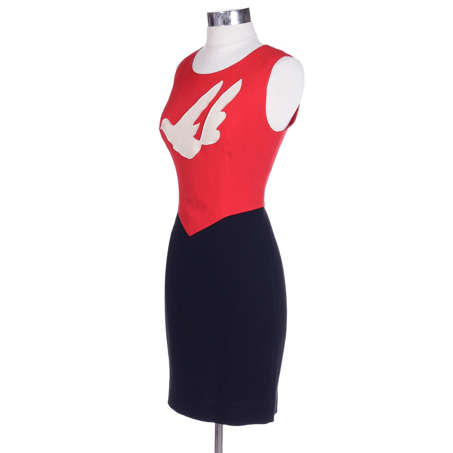 1990s Franco Moschino Red & Black Dress With Dove of Peace For Sale 3