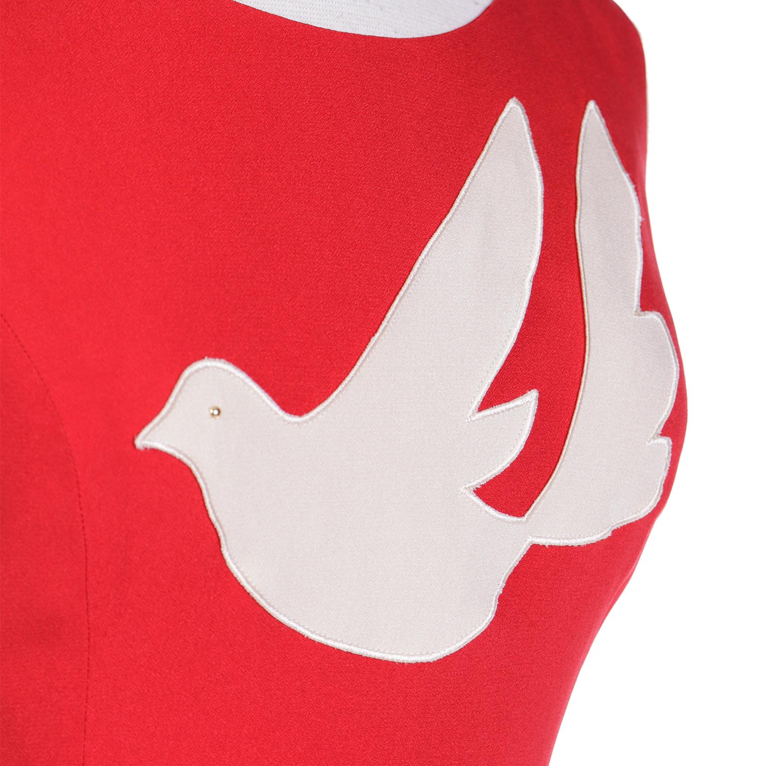 1990s Franco Moschino Red & Black Dress With Dove of Peace For Sale 4