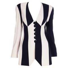 1990s Franco Moschino Vintage Black Contrasting Striped Collarless Jacket