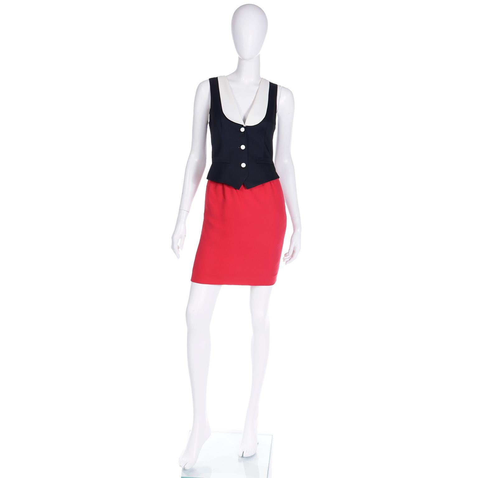 Franco Moschino used references from Olive Oyl of Popeye in a lot of his pieces and this red, black and ivory dress is one that subtly refers to the character if you know what to look for, without being too obvious! This vintage dress gives the