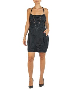 1990S FRANCOIS GIRBAUD Black Cotton Cocktail Dress With Strapping At Bodice Side