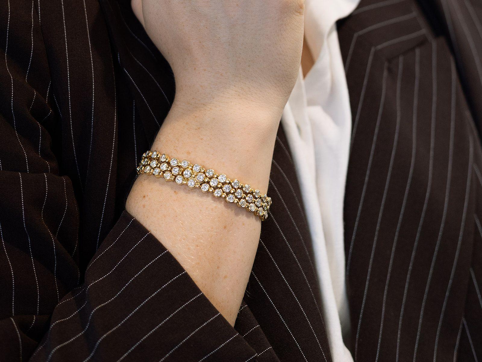 Bracelet français des années 1990 en or jaune et diamants de 12,96 carats Excellent état - En vente à Jesmond, Newcastle Upon Tyne