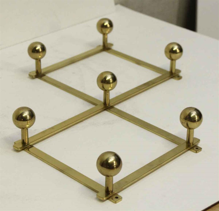 1990s French Brass Accordion Wall Rack with Seven Ball Hooks at 1stDibs