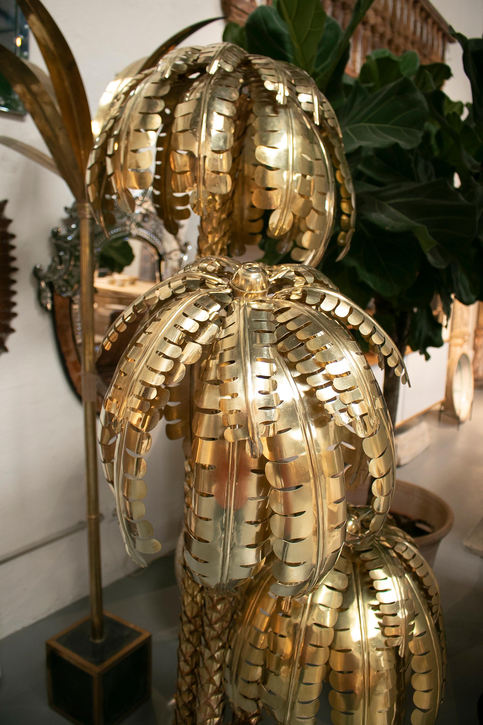 1990s French Gilt Bronze Palm Tree Shaped Standing Lamp For Sale 1