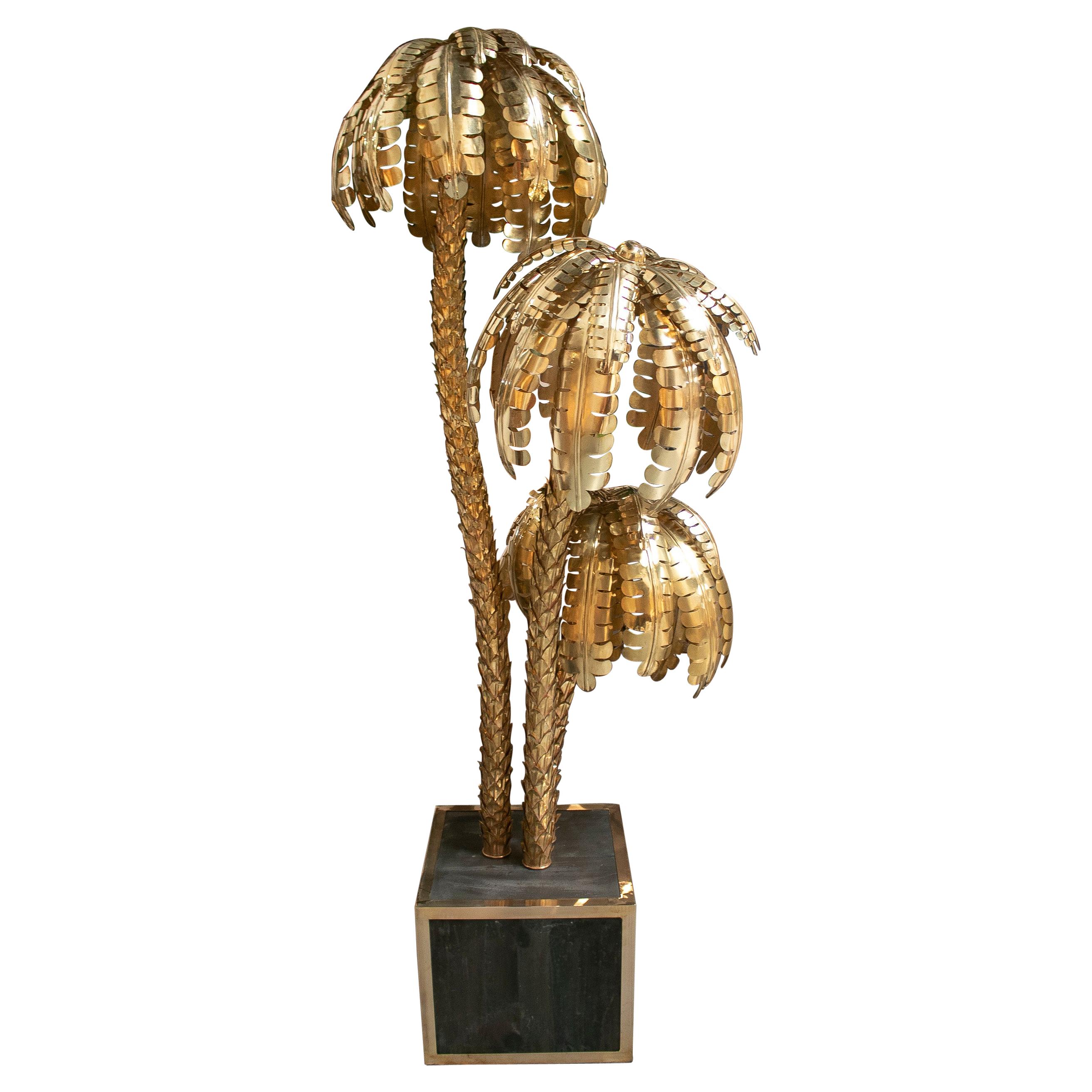 1990s French Gilt Bronze Palm Tree Shaped Standing Lamp