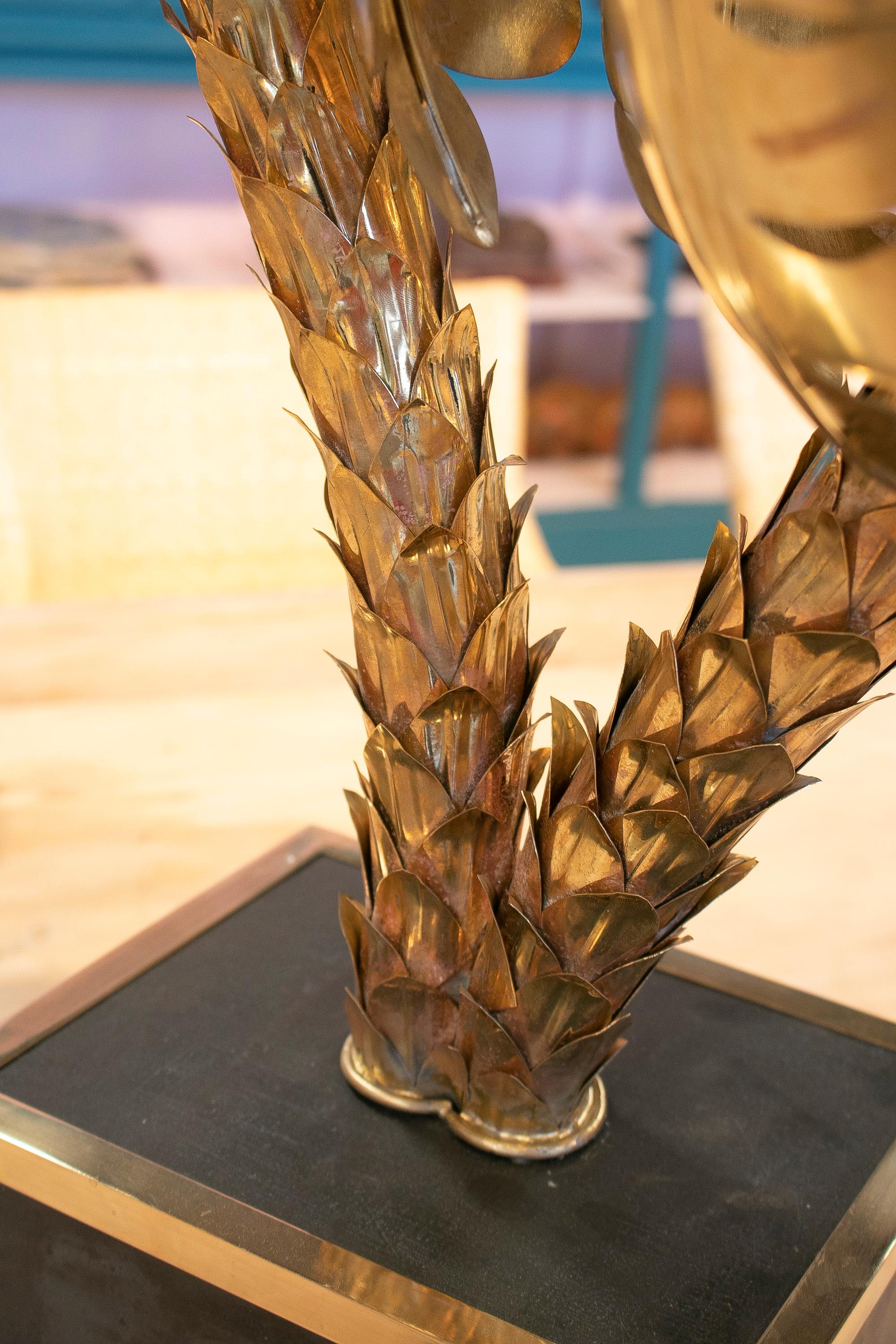 1990er Jahre Französisch vergoldete Bronze Palme geformt Tischlampe w / Square Base im Angebot 8