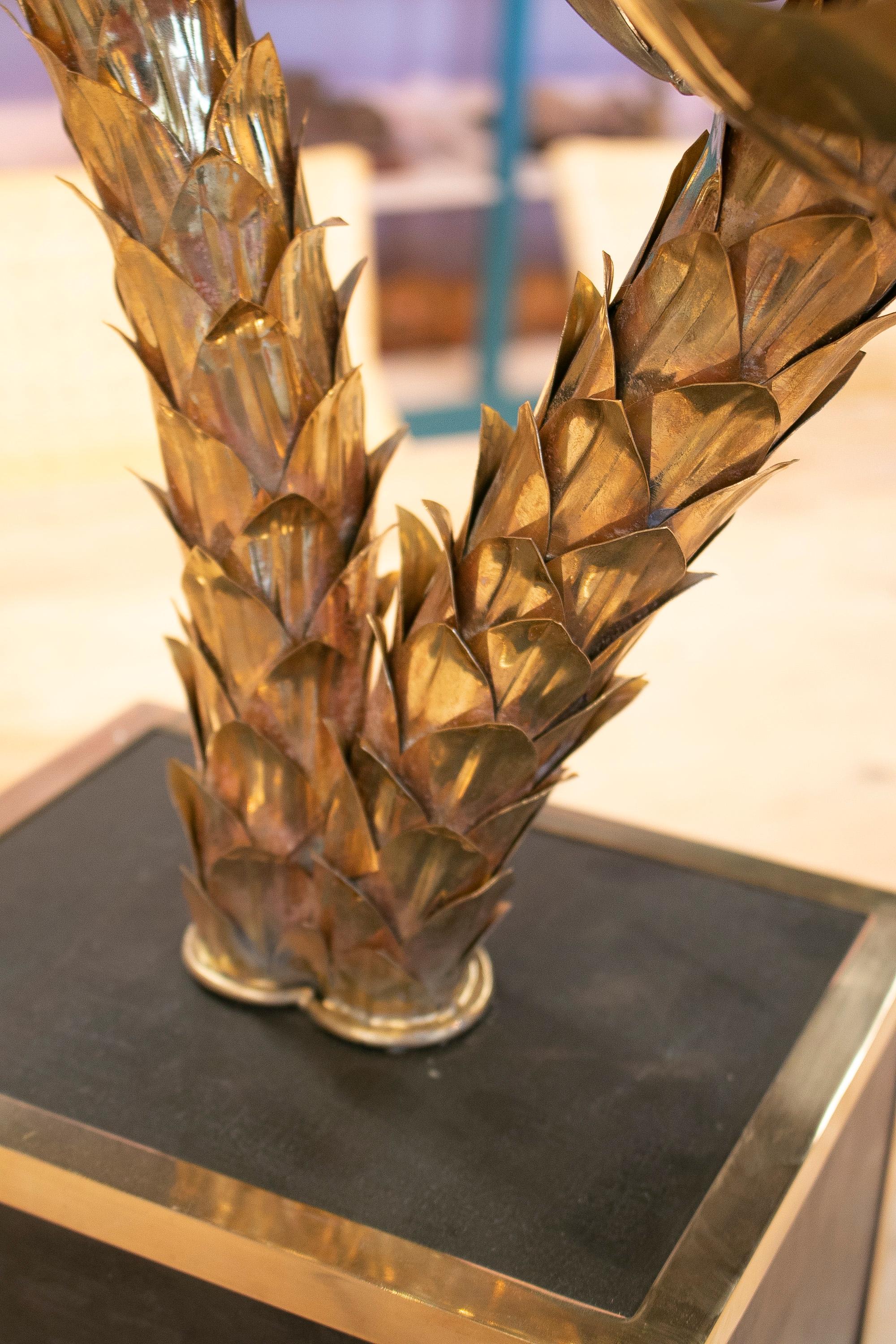 1990er Jahre Französisch vergoldete Bronze Palme geformt Tischlampe w / Square Base im Angebot 9