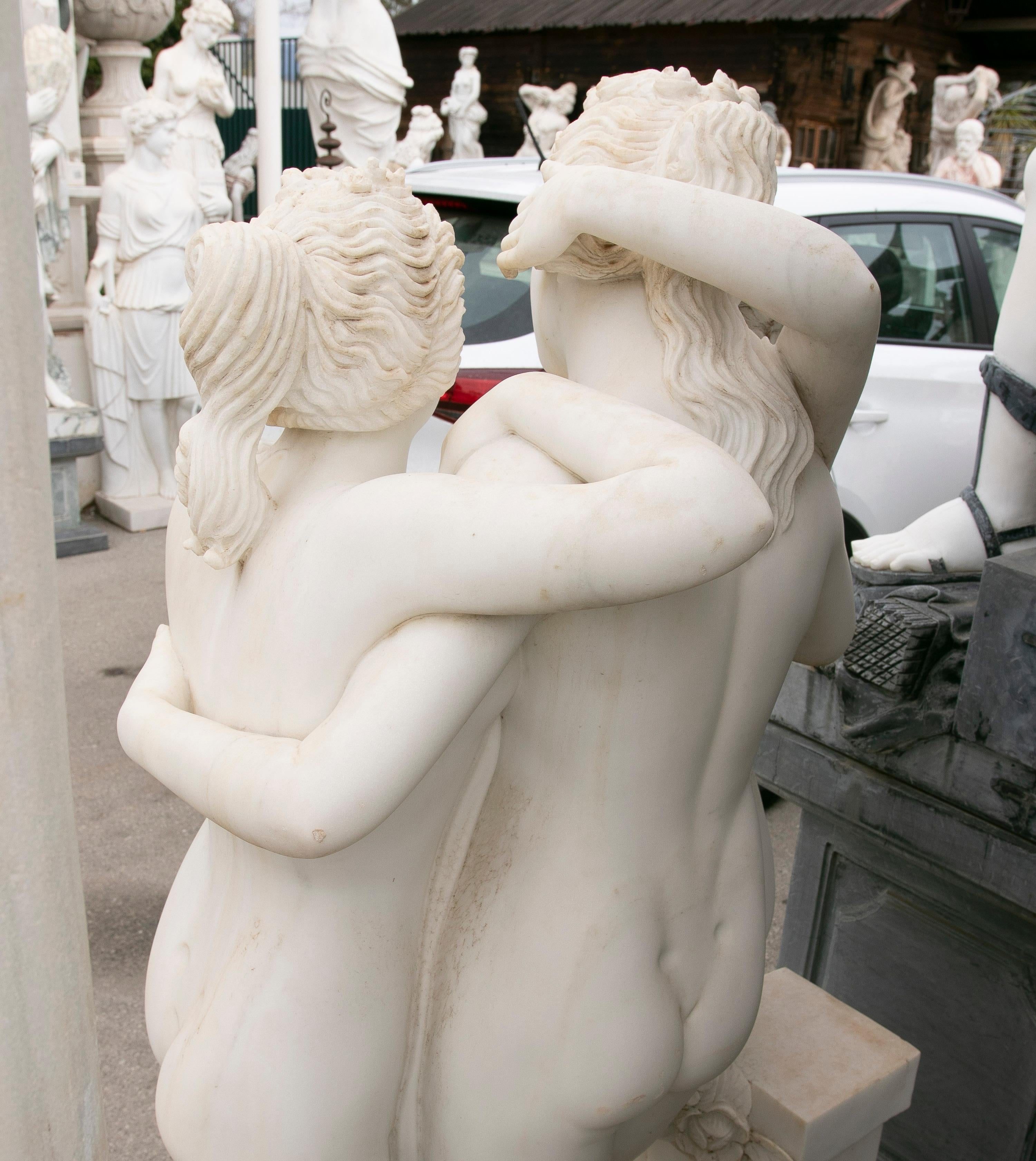 1990s French Hand Carved Three Graces in Carrara White Marble 8