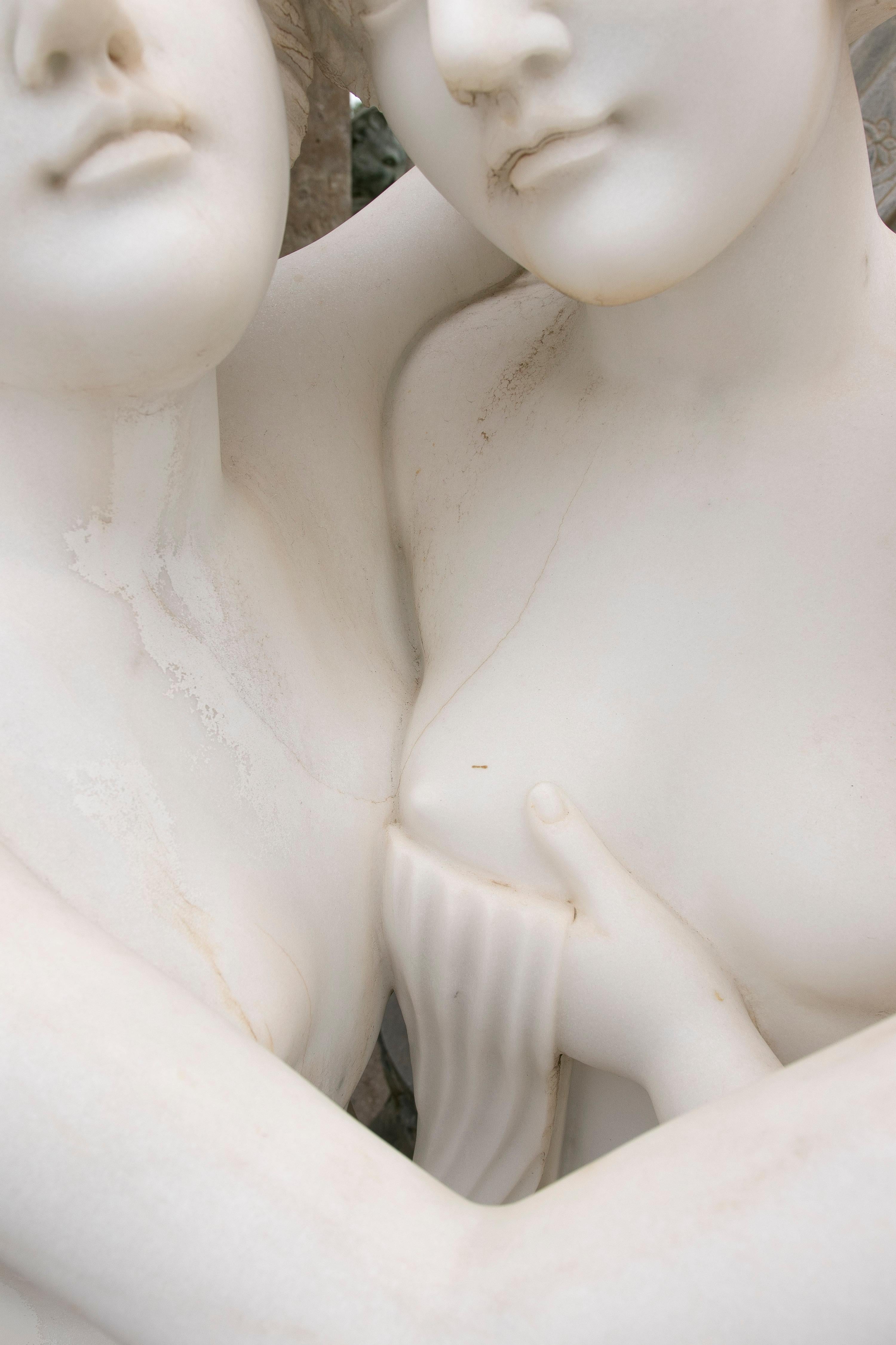 1990s French Hand Carved Three Graces in Carrara White Marble 12