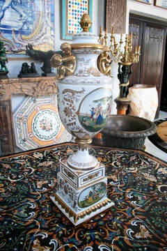 1990s French Hand Painted Porcelain Table Centerpiece Vase