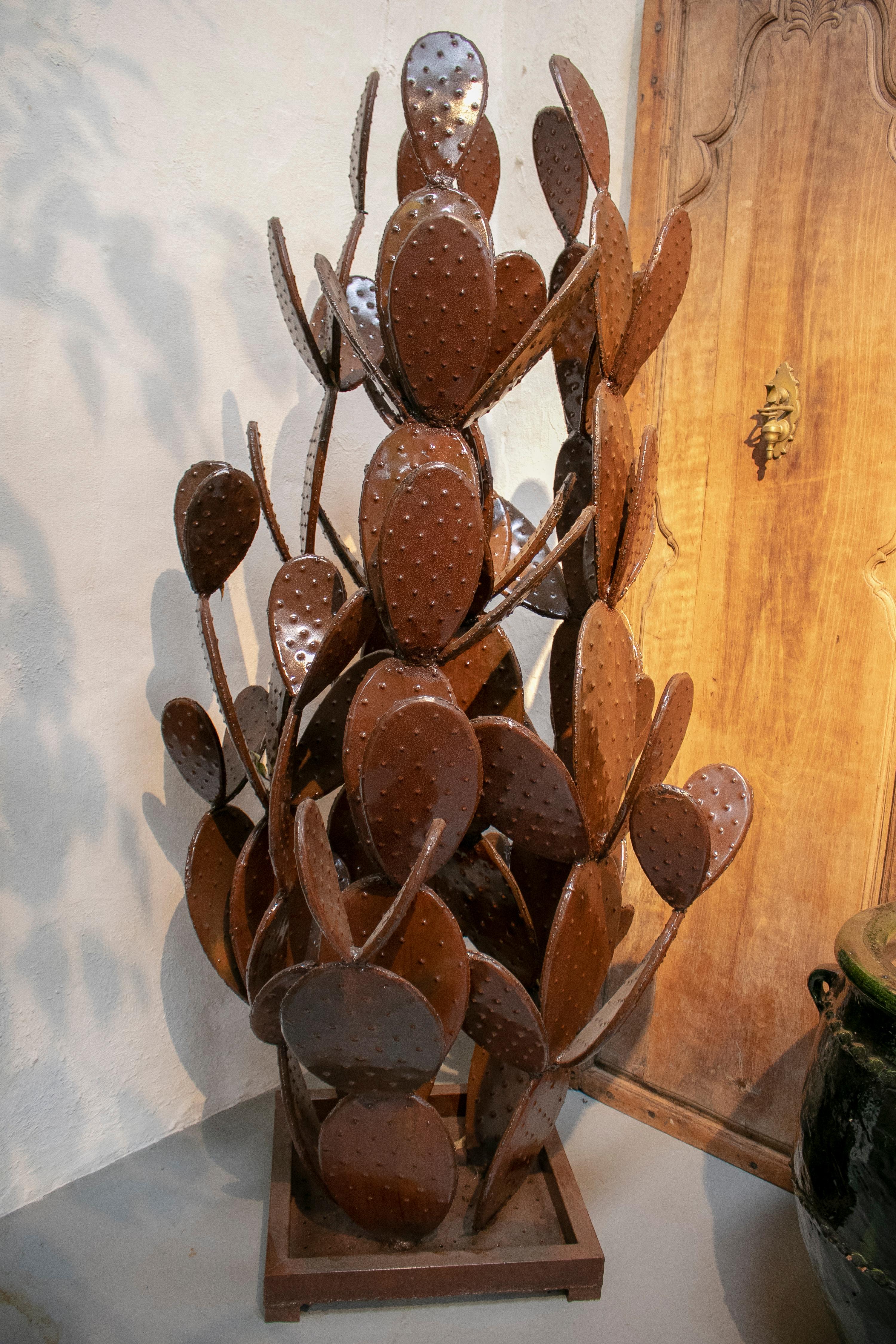 1990s French iron cactus sculpture.