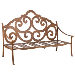 1990s French Iron Garden Bench Painted in Ochre