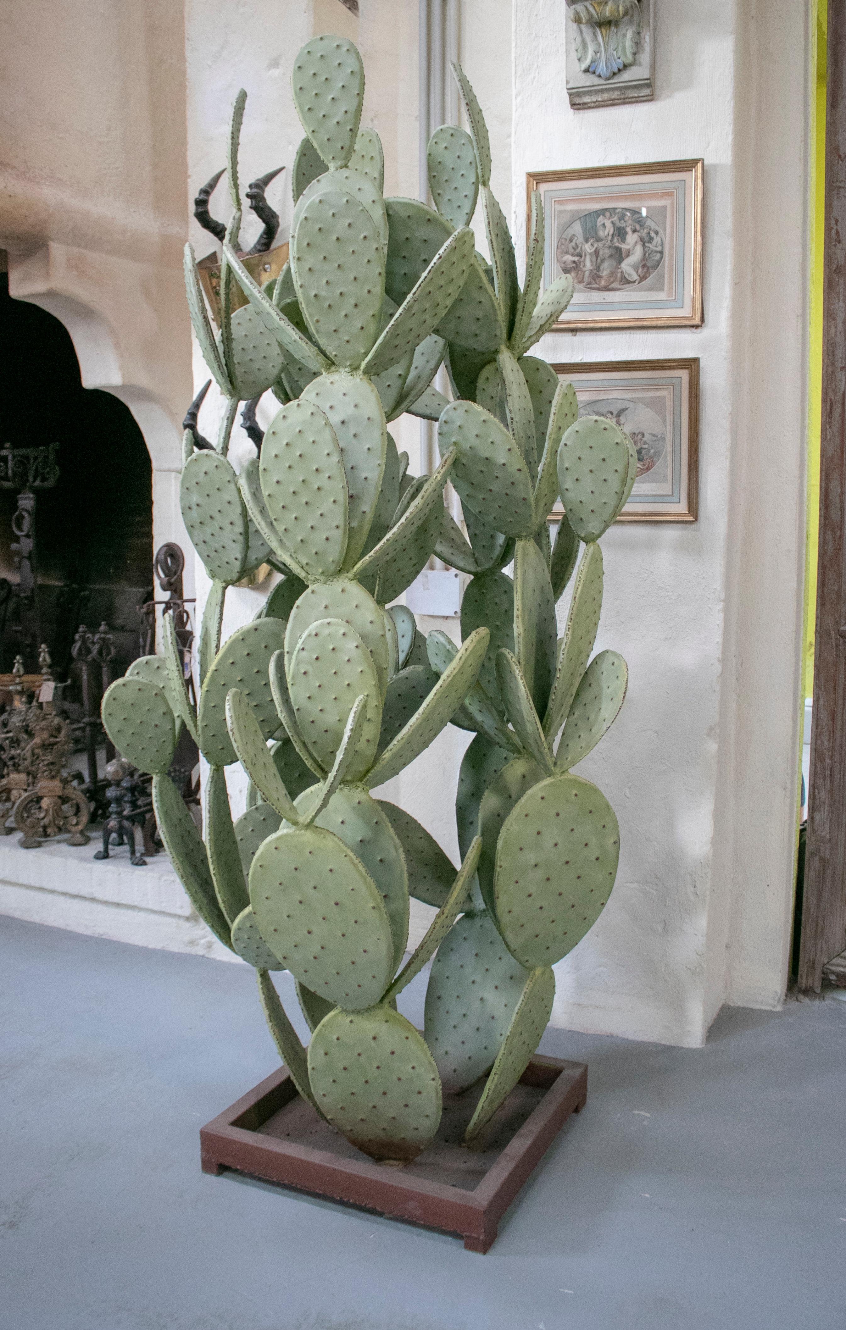 1990s French iron green cactus sculpture.