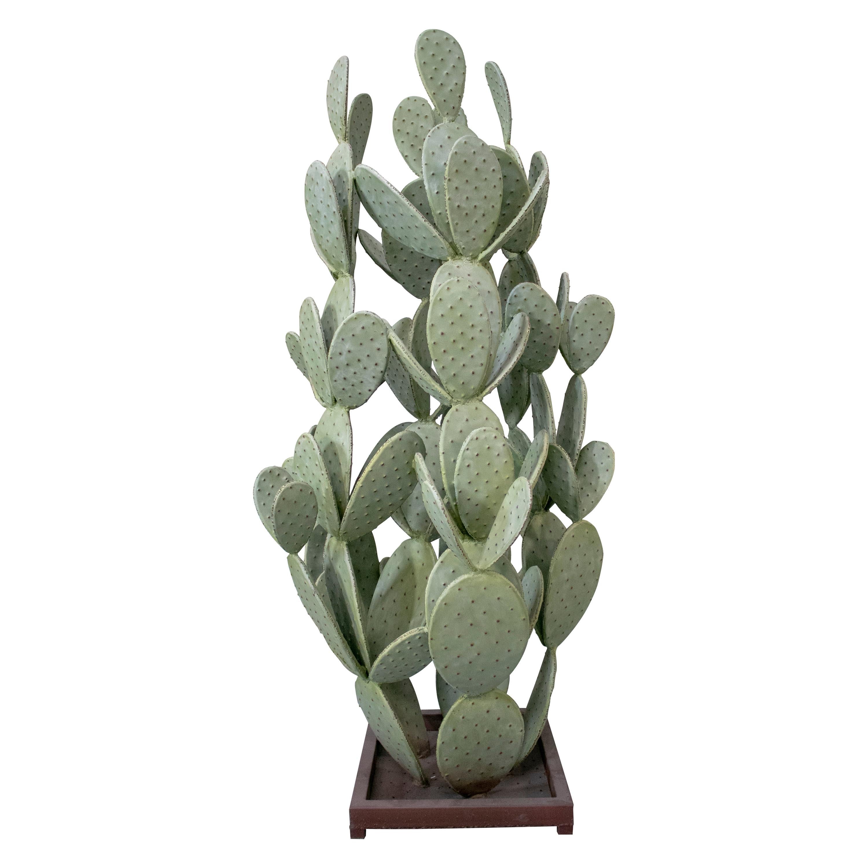 1990s French Iron Green Cactus Sculpture