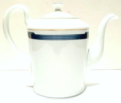 1990s French Limoges & 22-Karat Gold "Iriana Bleu" Tea/Coffee Pot by, Christofle