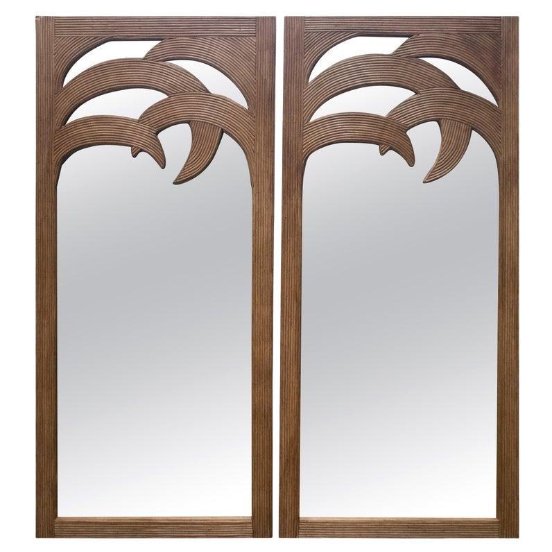 1990 Paire de miroirs en bambou en forme de palmier en vente